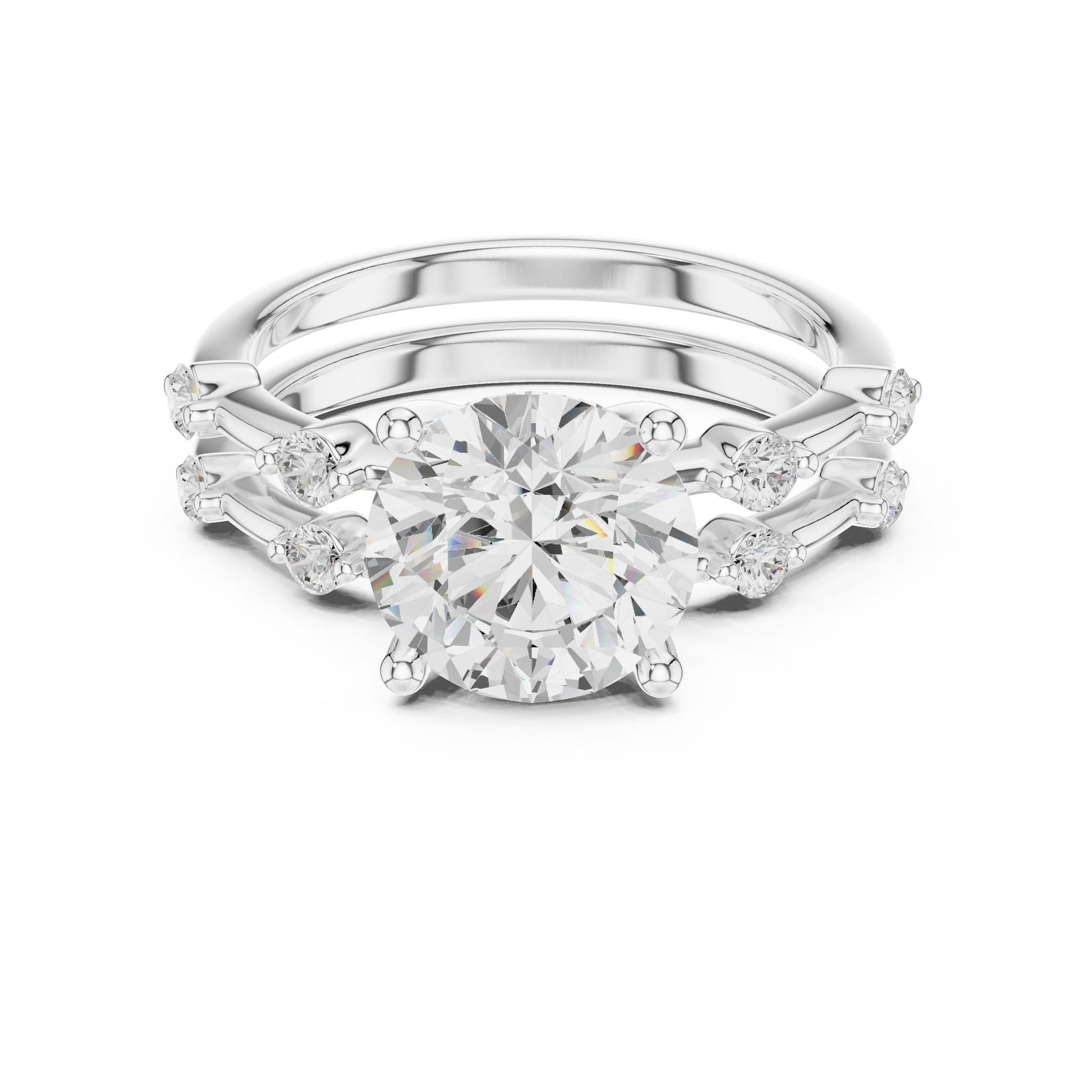 Round Lab Grown Diamond Side-Stone Engagement Ring