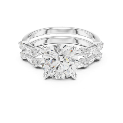 Round Lab Grown Diamond Side-Stone Engagement Ring