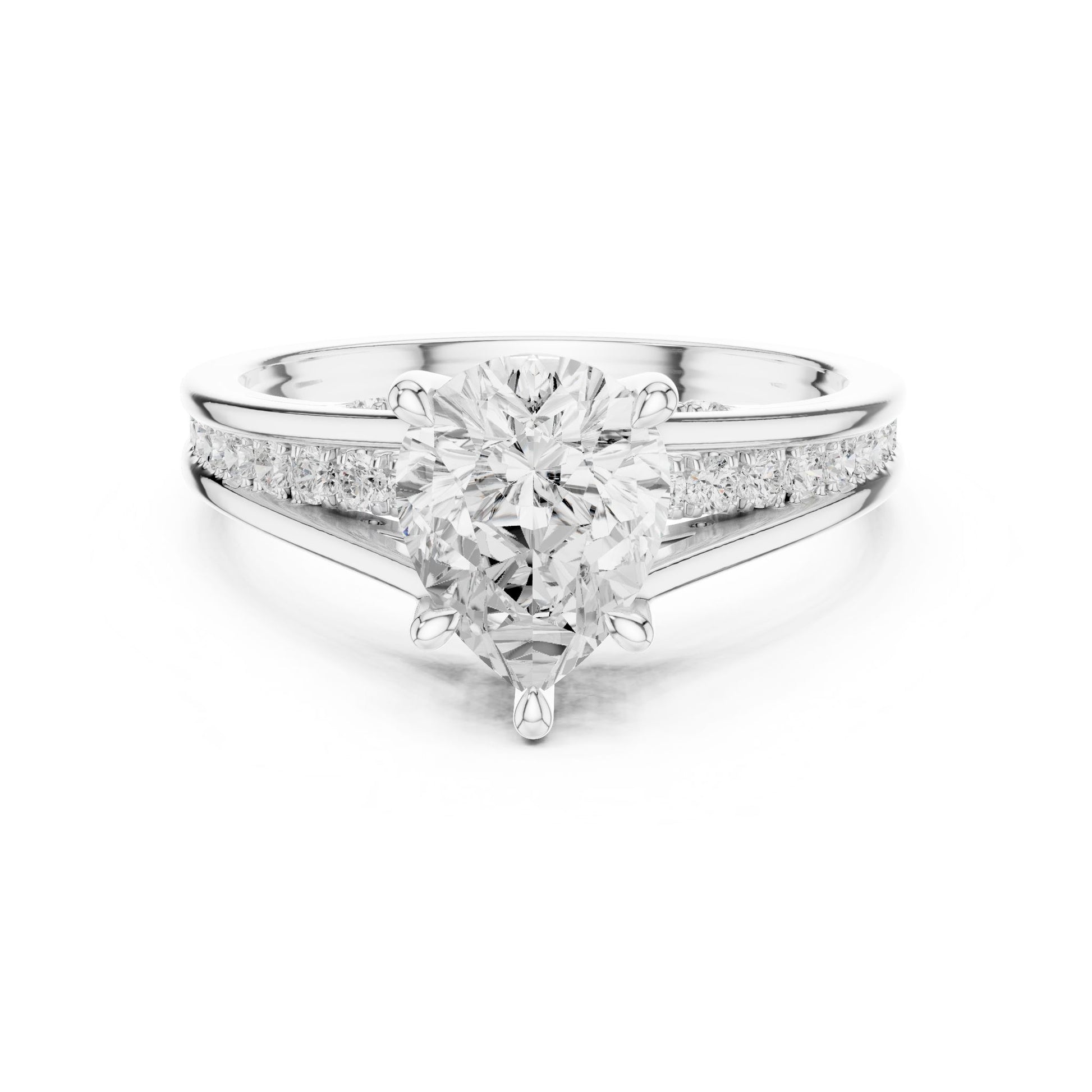 Round Lab Grown Diamond Side-Stone Engagement Ring