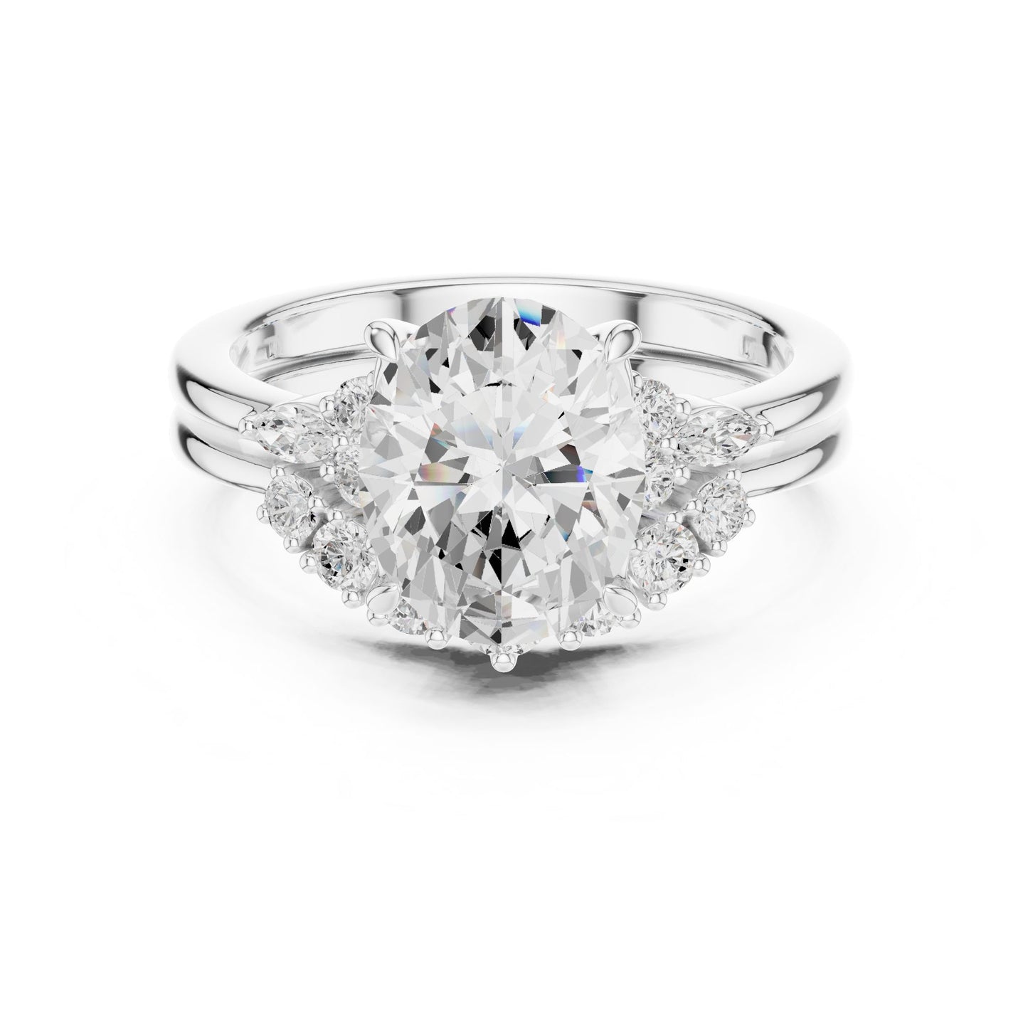Round Lab Grown Diamond Side-Stone Engagement Ring