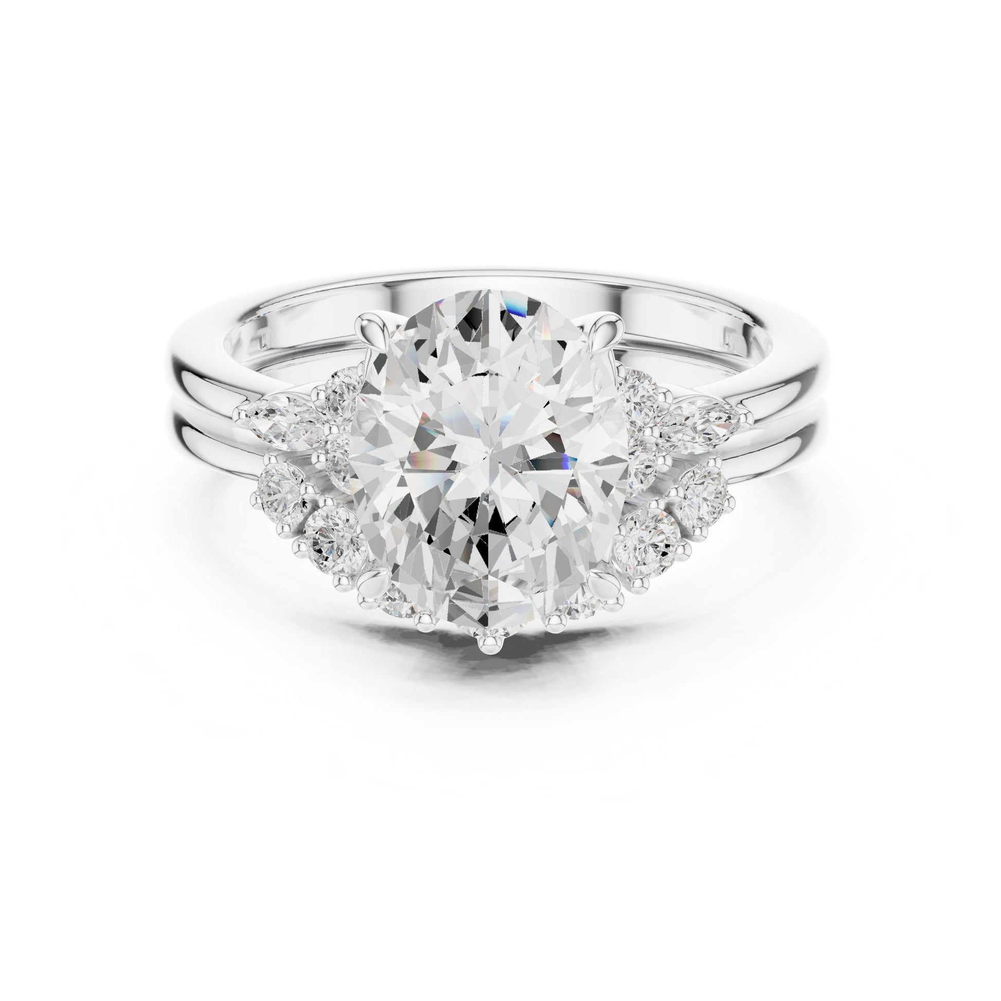 Round Lab Grown Diamond Side-Stone Engagement Ring