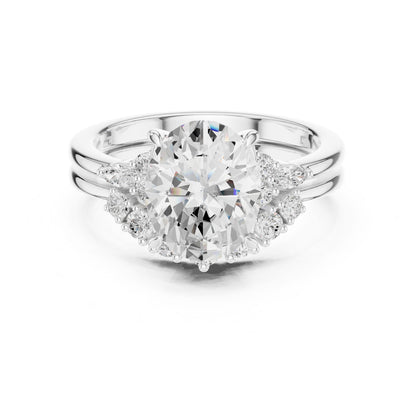 Round Lab Grown Diamond Side-Stone Engagement Ring