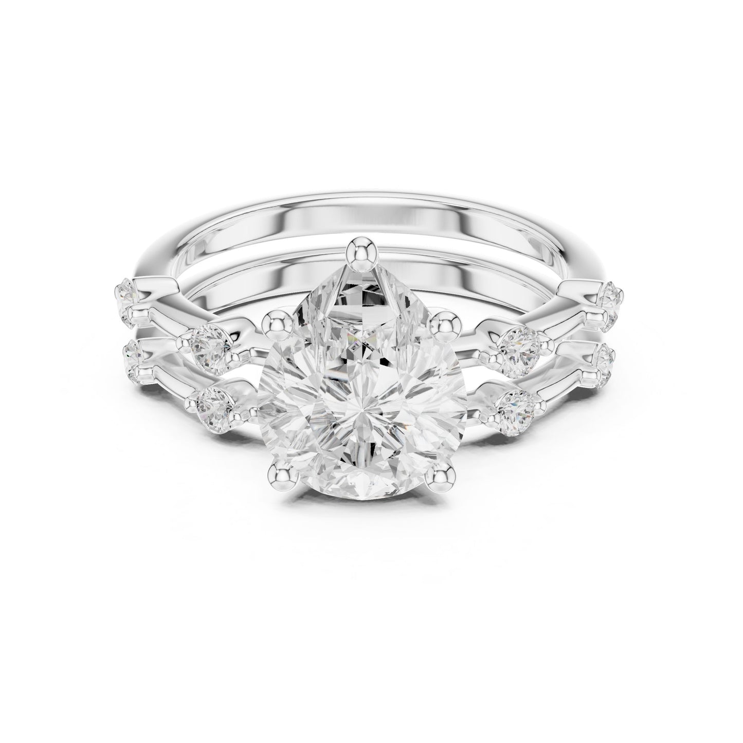 Round Lab Grown Diamond Side-Stone Engagement Ring