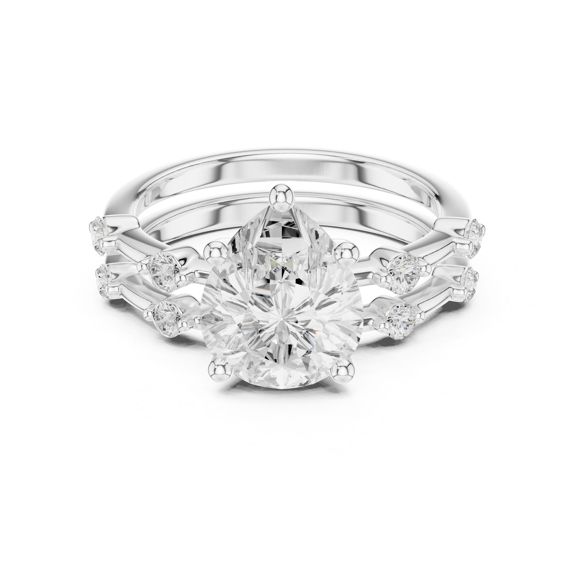 Round Lab Grown Diamond Side-Stone Engagement Ring