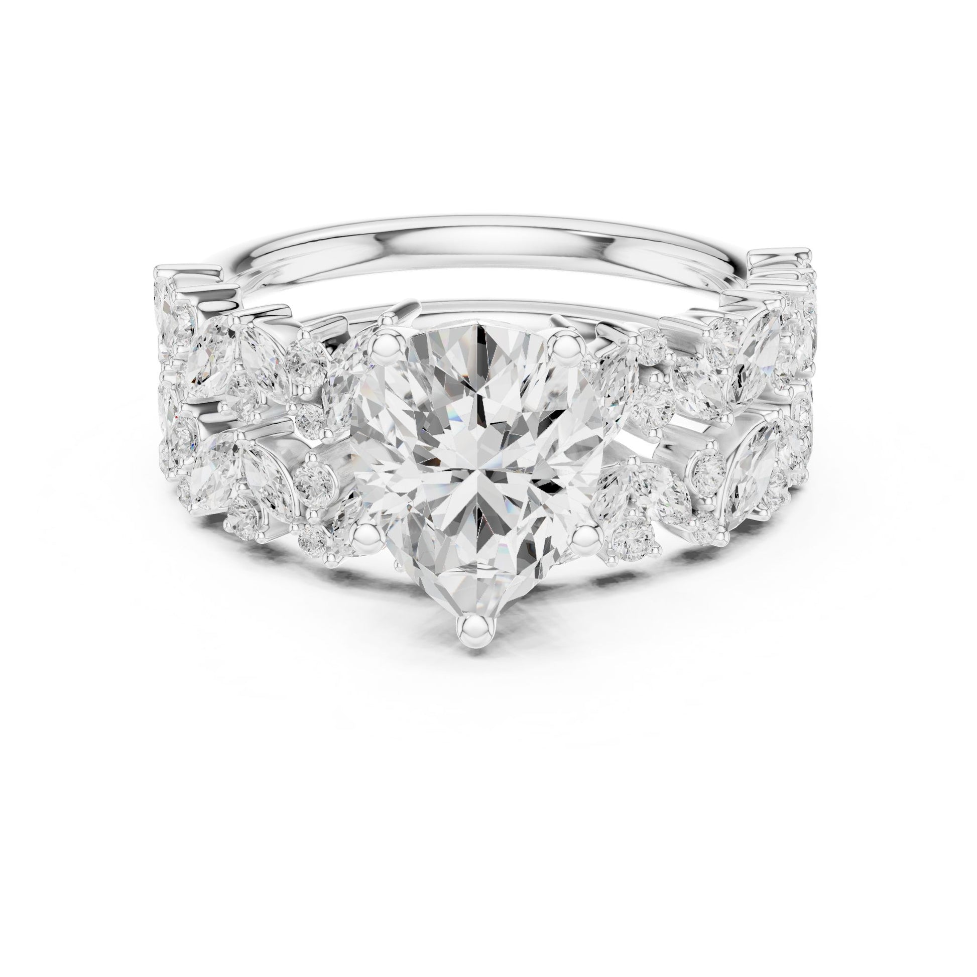 Round Lab Grown Diamond Side-Stone Engagement Ring