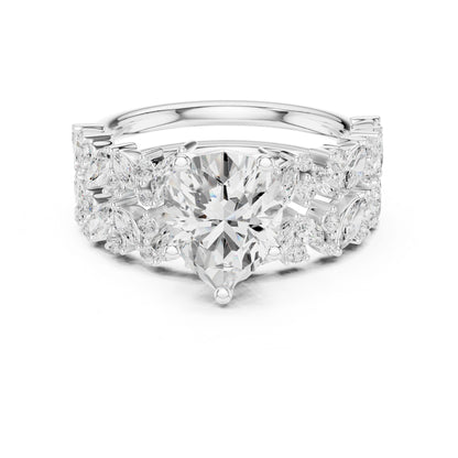 Round Lab Grown Diamond Side-Stone Engagement Ring