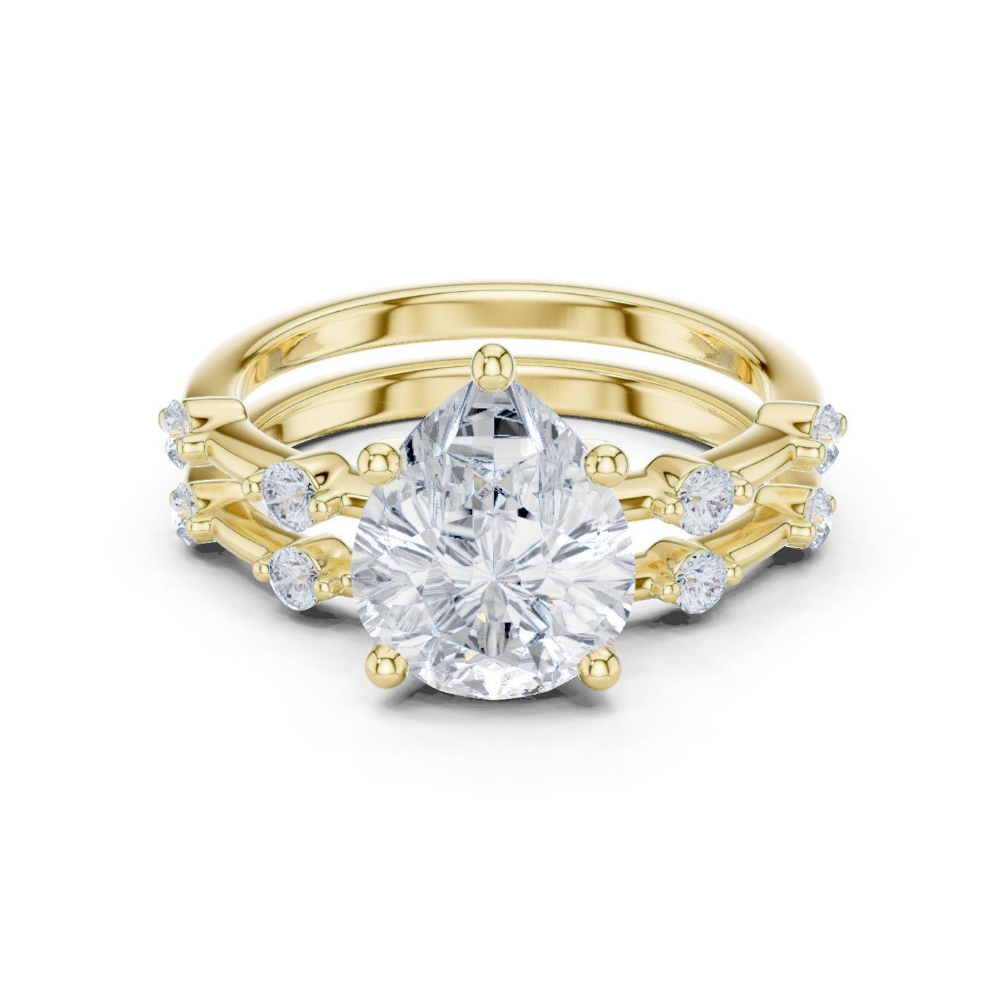 Round Lab Grown Diamond Side-Stone Engagement Ring