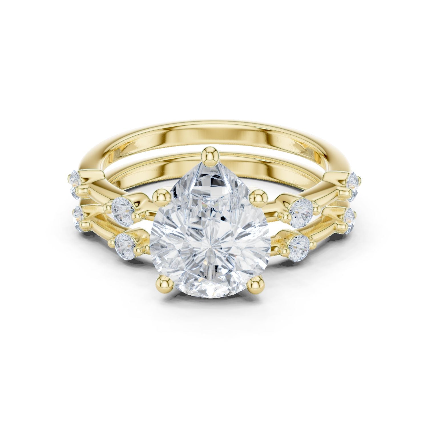 Round Lab Grown Diamond Side-Stone Engagement Ring