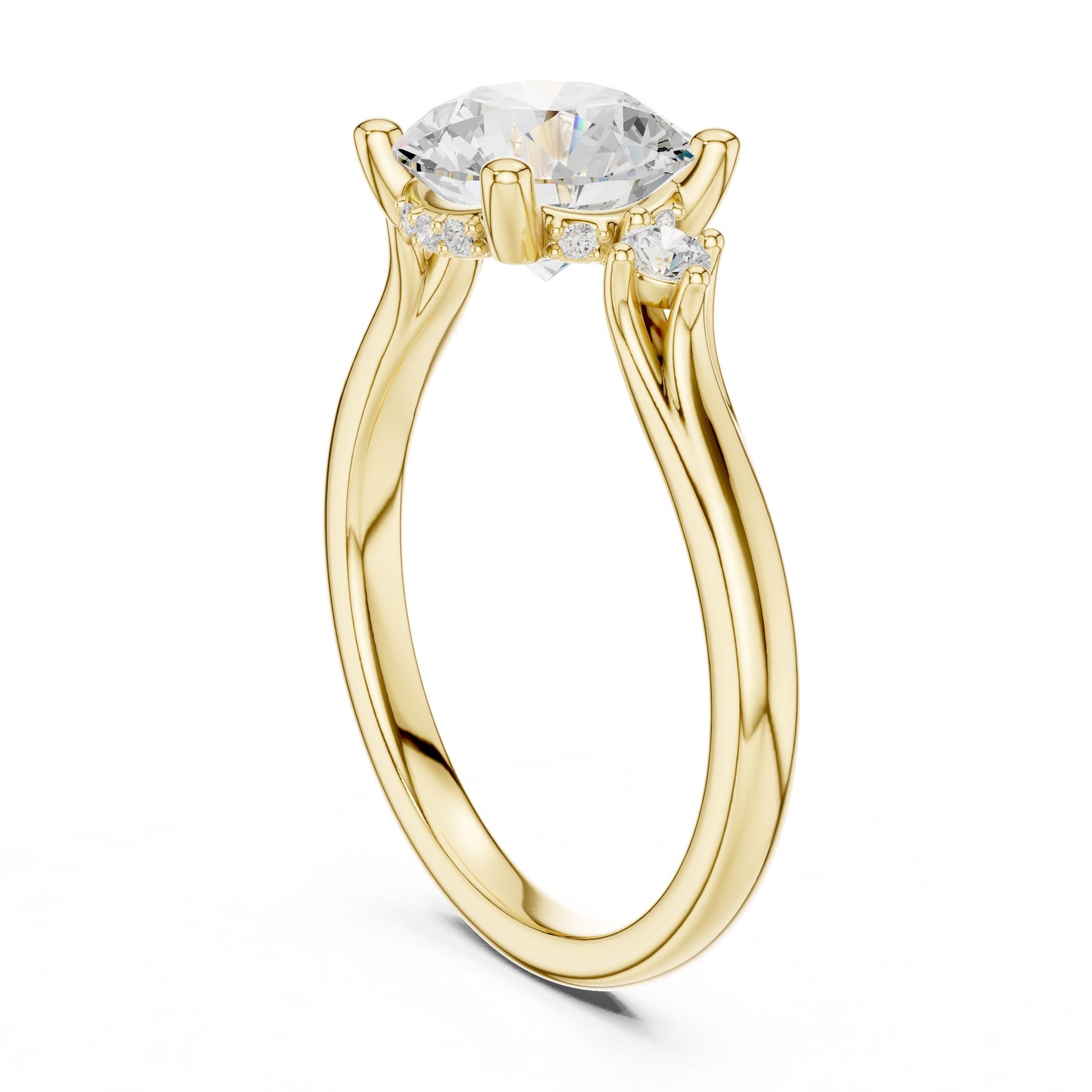 Round Lab Grown Diamond Side-Stone Engagement Ring