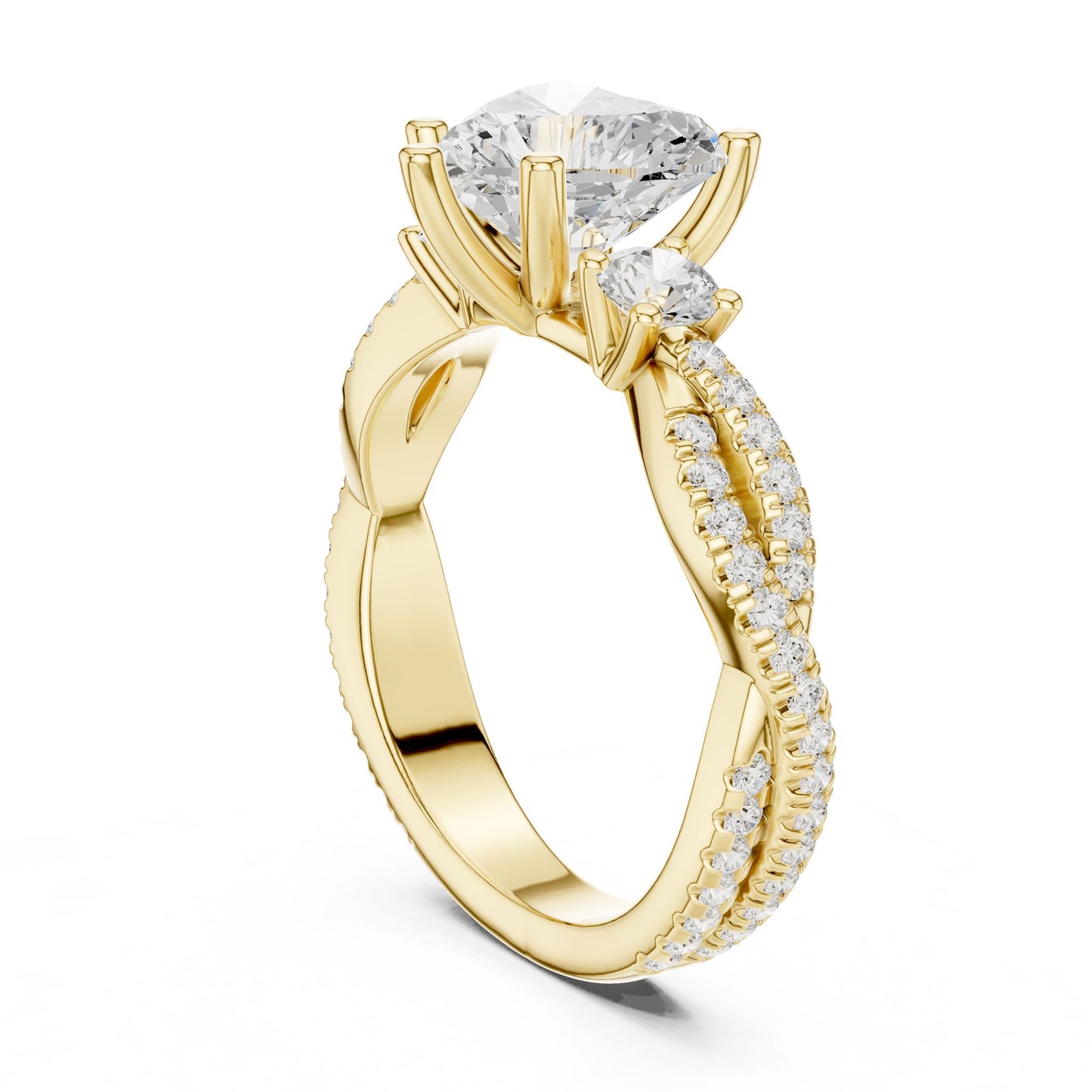 Round Lab Grown Diamond Side-Stone Engagement Ring
