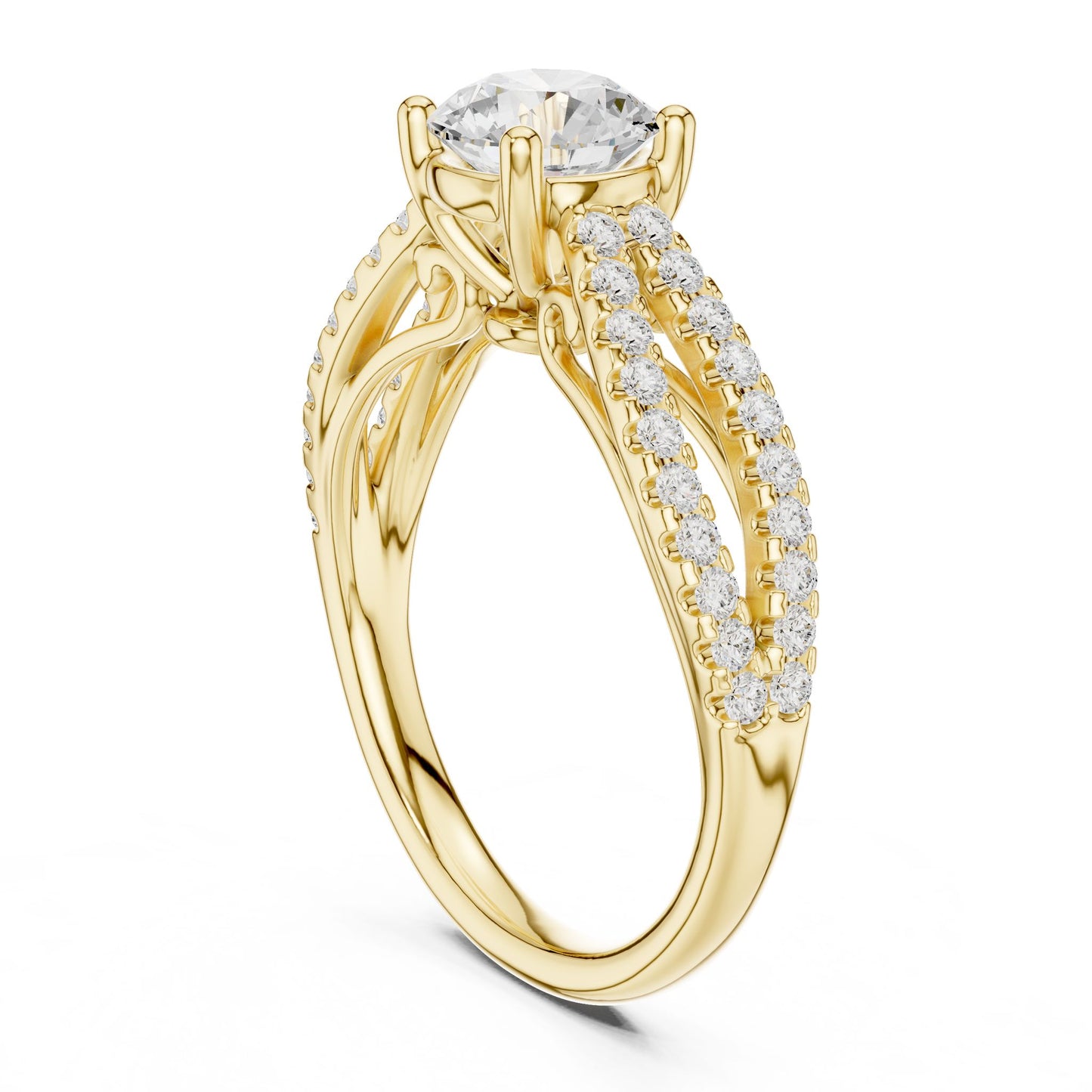 Round Lab Grown Diamond Side-Stone Engagement Ring