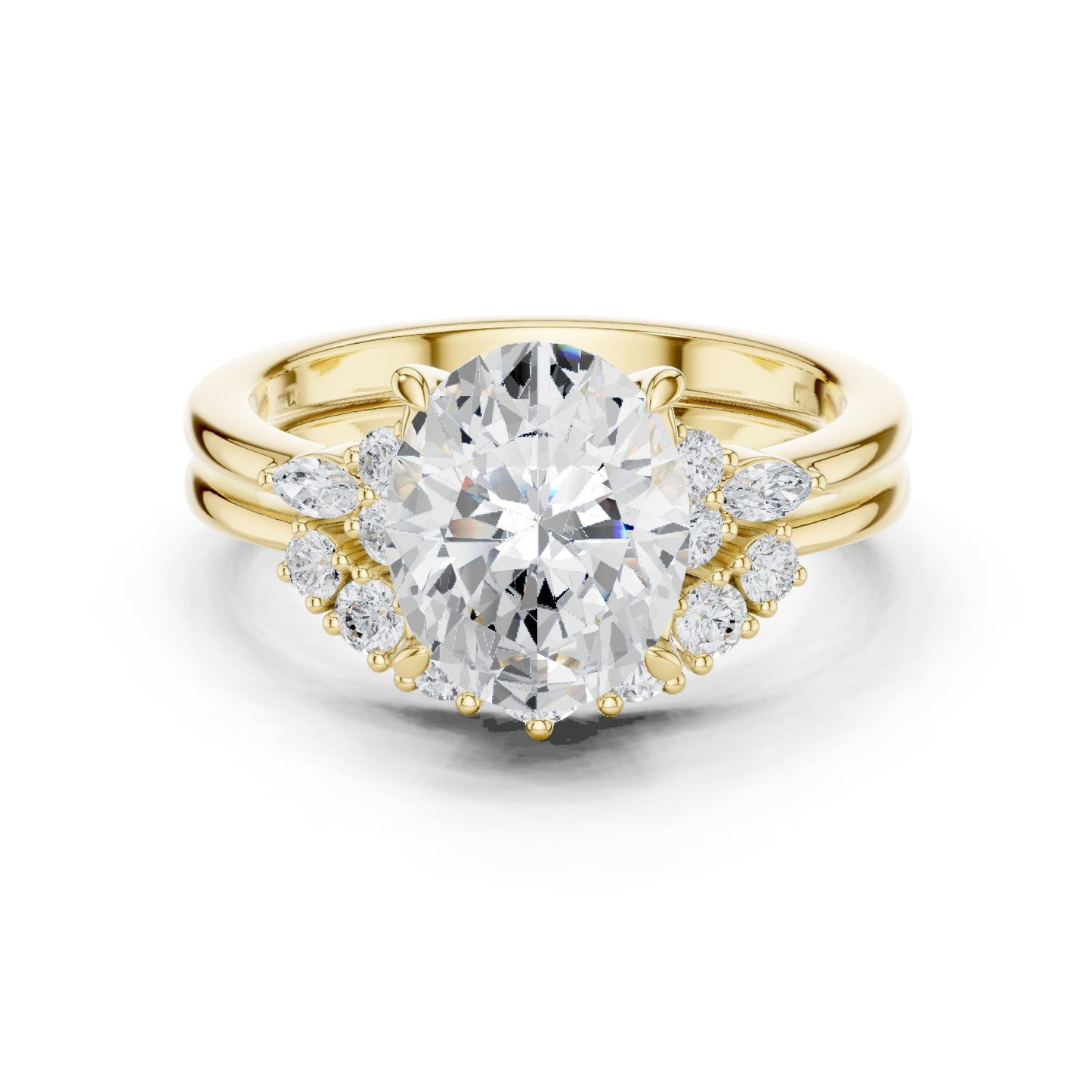 Round Lab Grown Diamond Side-Stone Engagement Ring