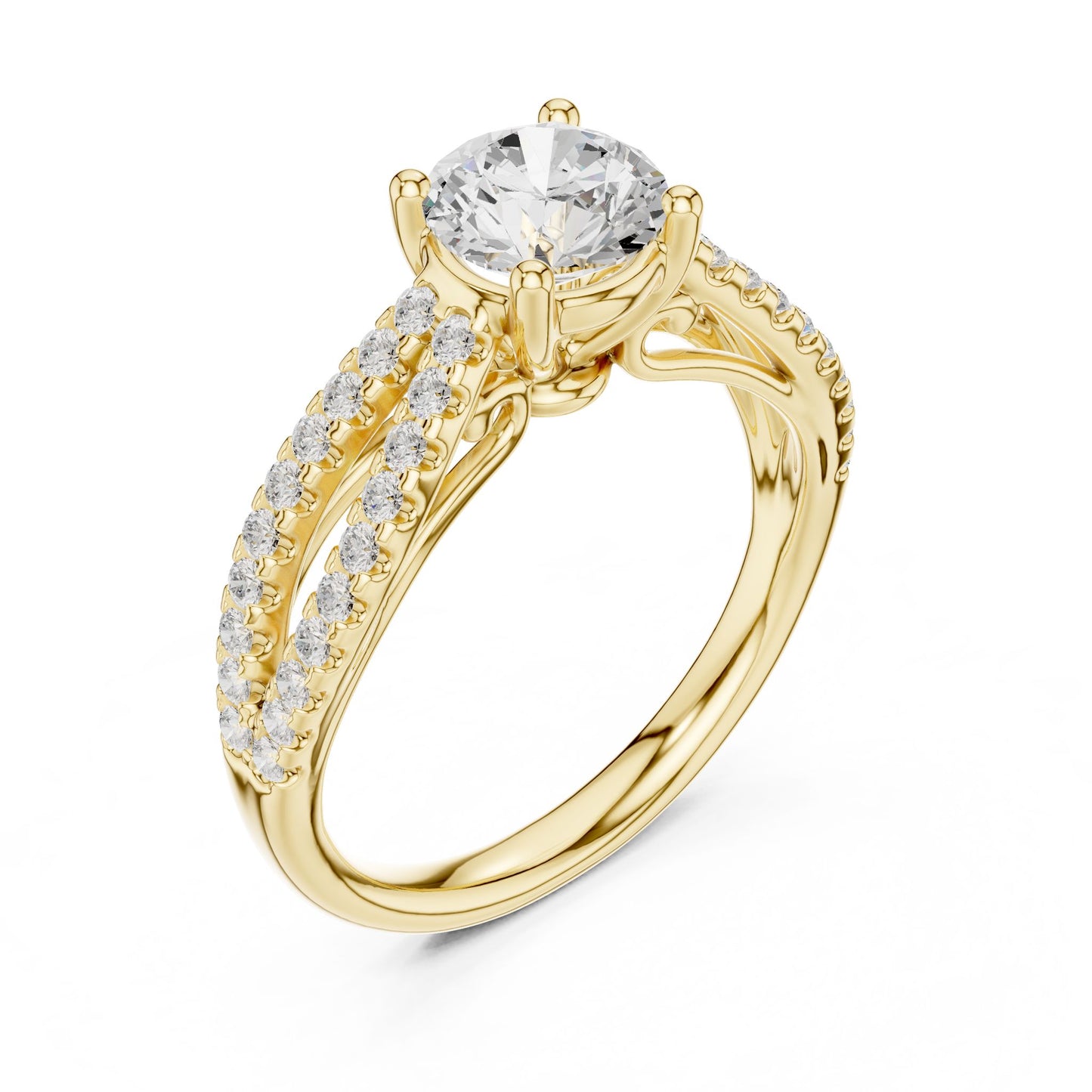 Round Lab Grown Diamond Side-Stone Engagement Ring