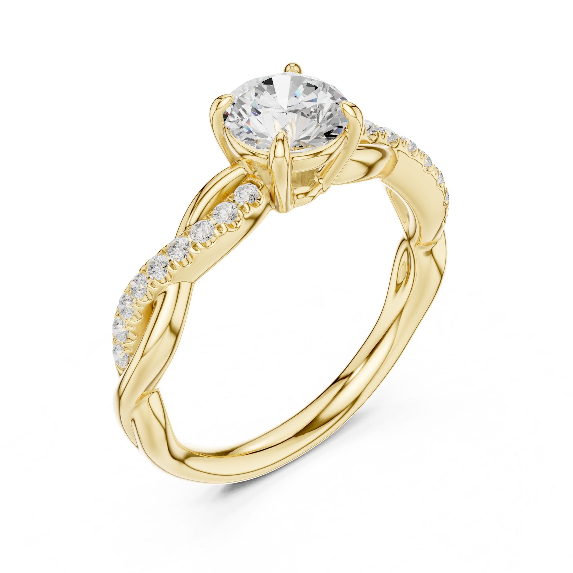 Round Lab Grown Diamond Side-Stone Engagement Ring