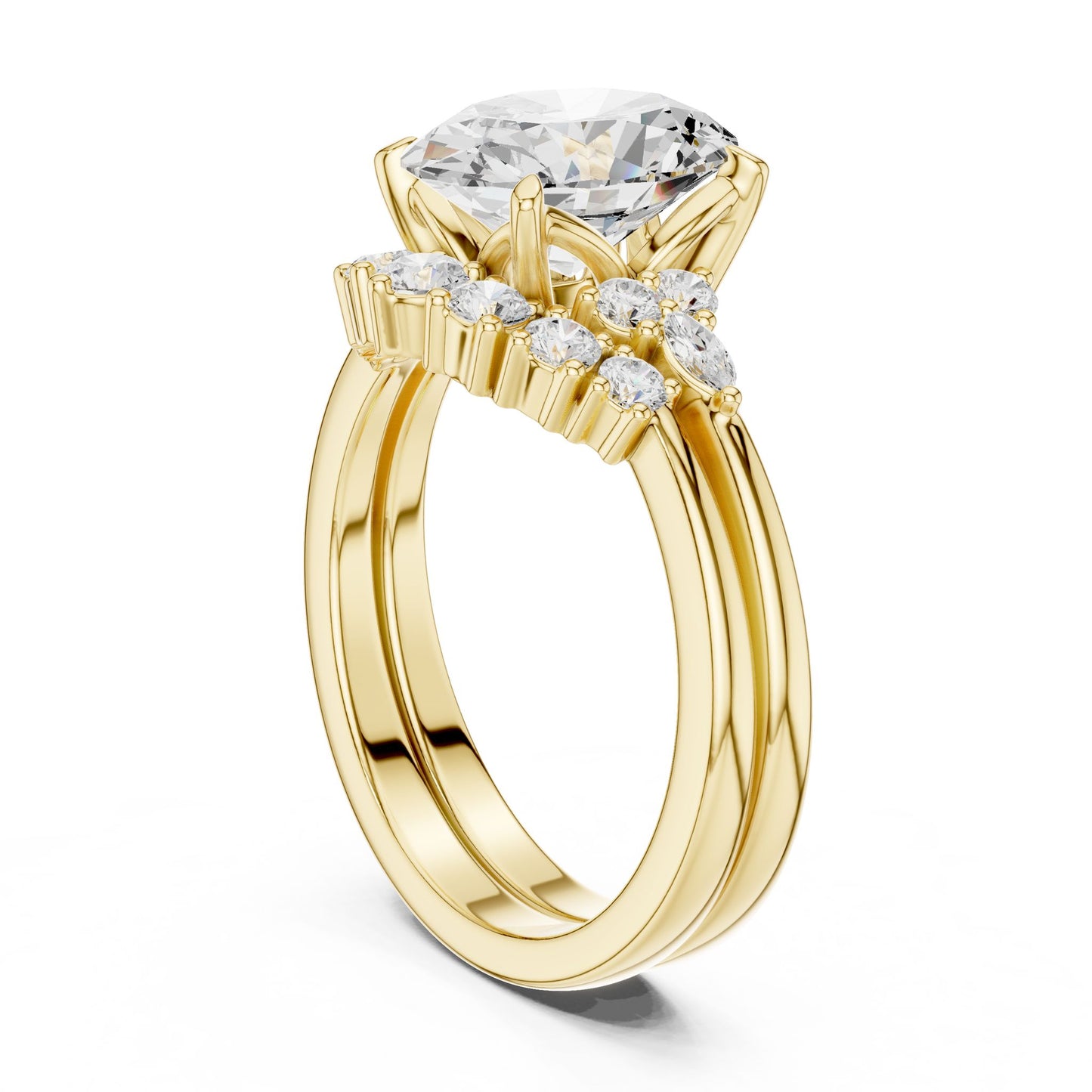 Round Lab Grown Diamond Side-Stone Engagement Ring