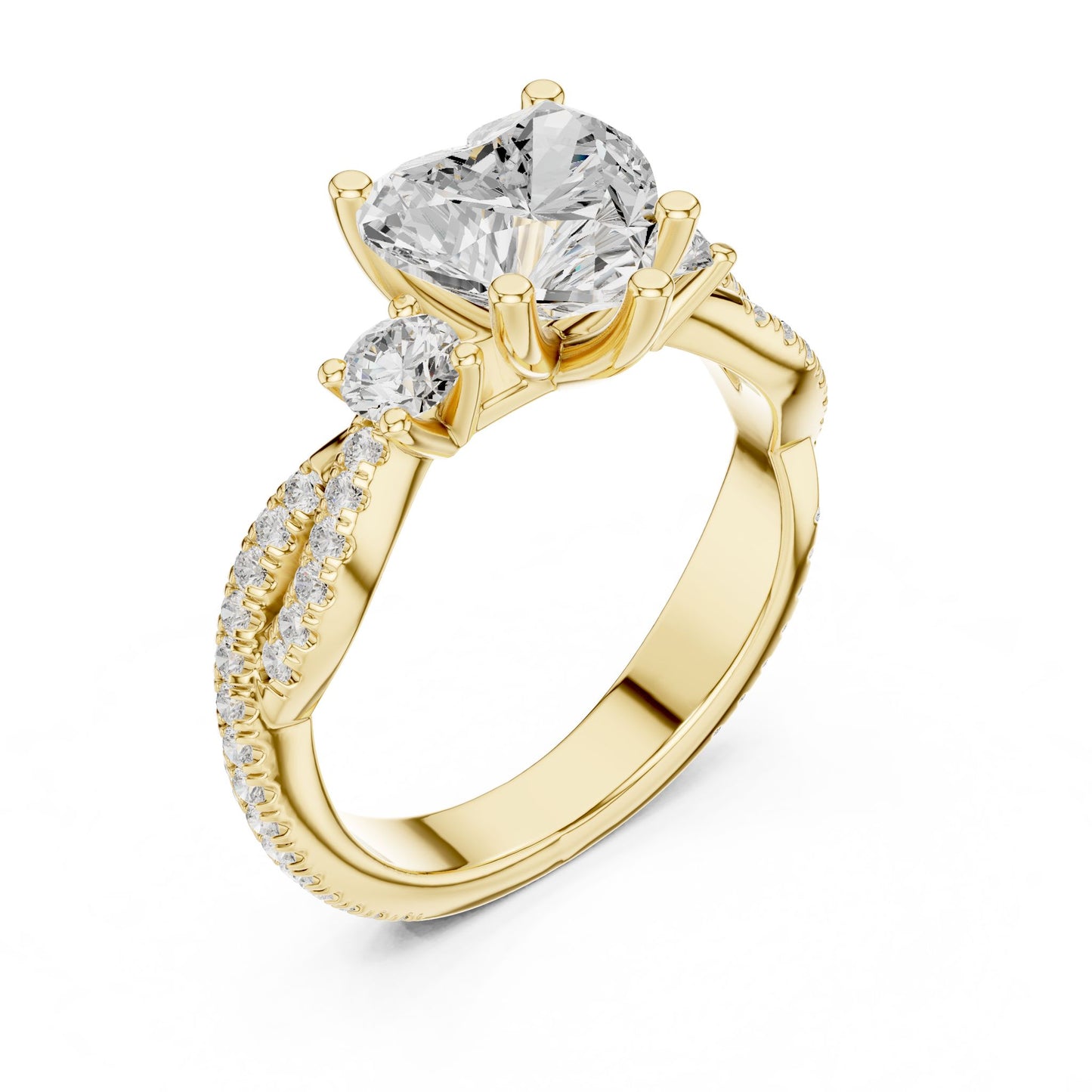 Round Lab Grown Diamond Side-Stone Engagement Ring