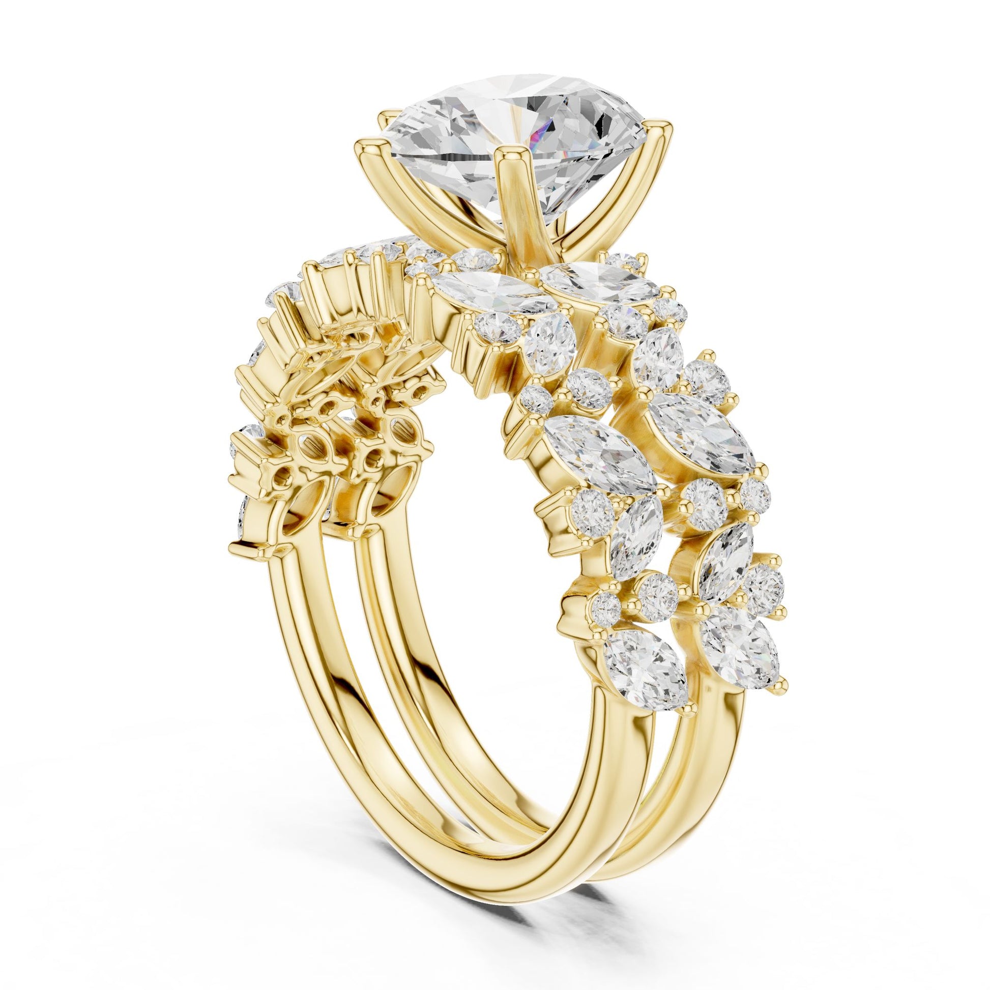 Round Lab Grown Diamond Side-Stone Engagement Ring