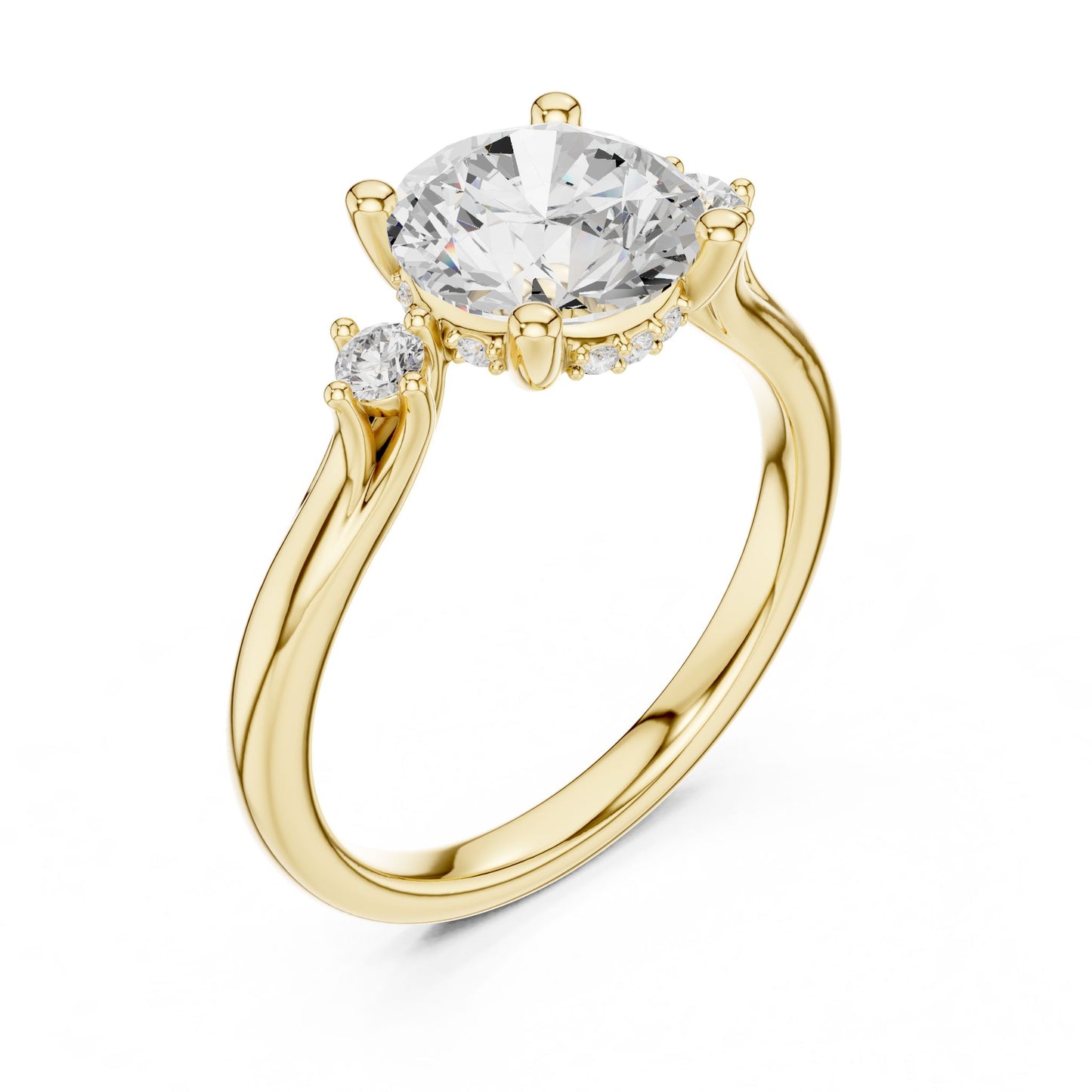 Round Lab Grown Diamond Side-Stone Engagement Ring