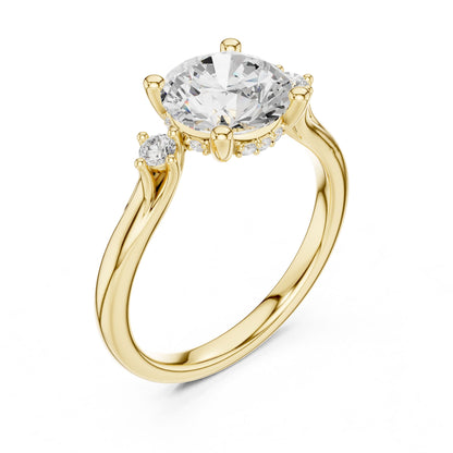 Round Lab Grown Diamond Side-Stone Engagement Ring