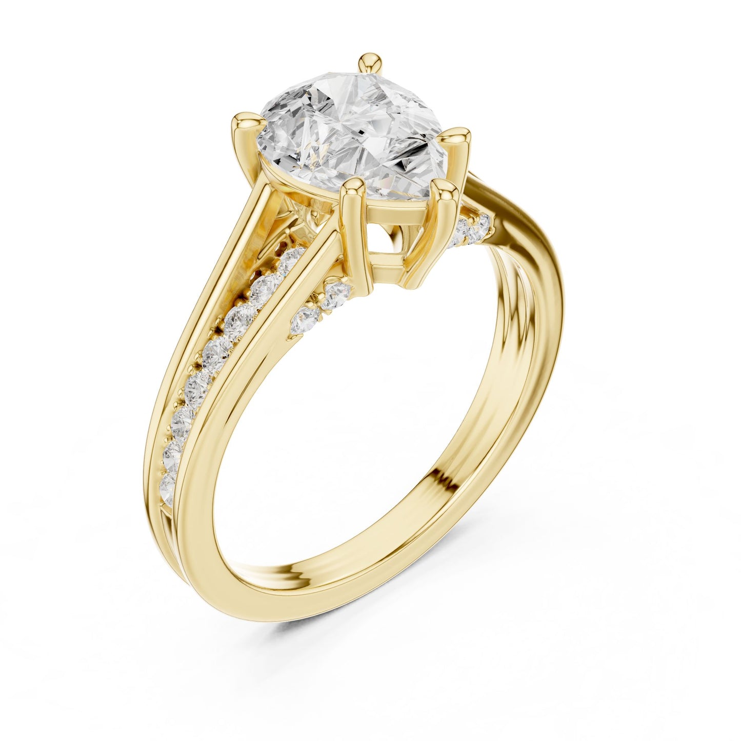Round Lab Grown Diamond Side-Stone Engagement Ring