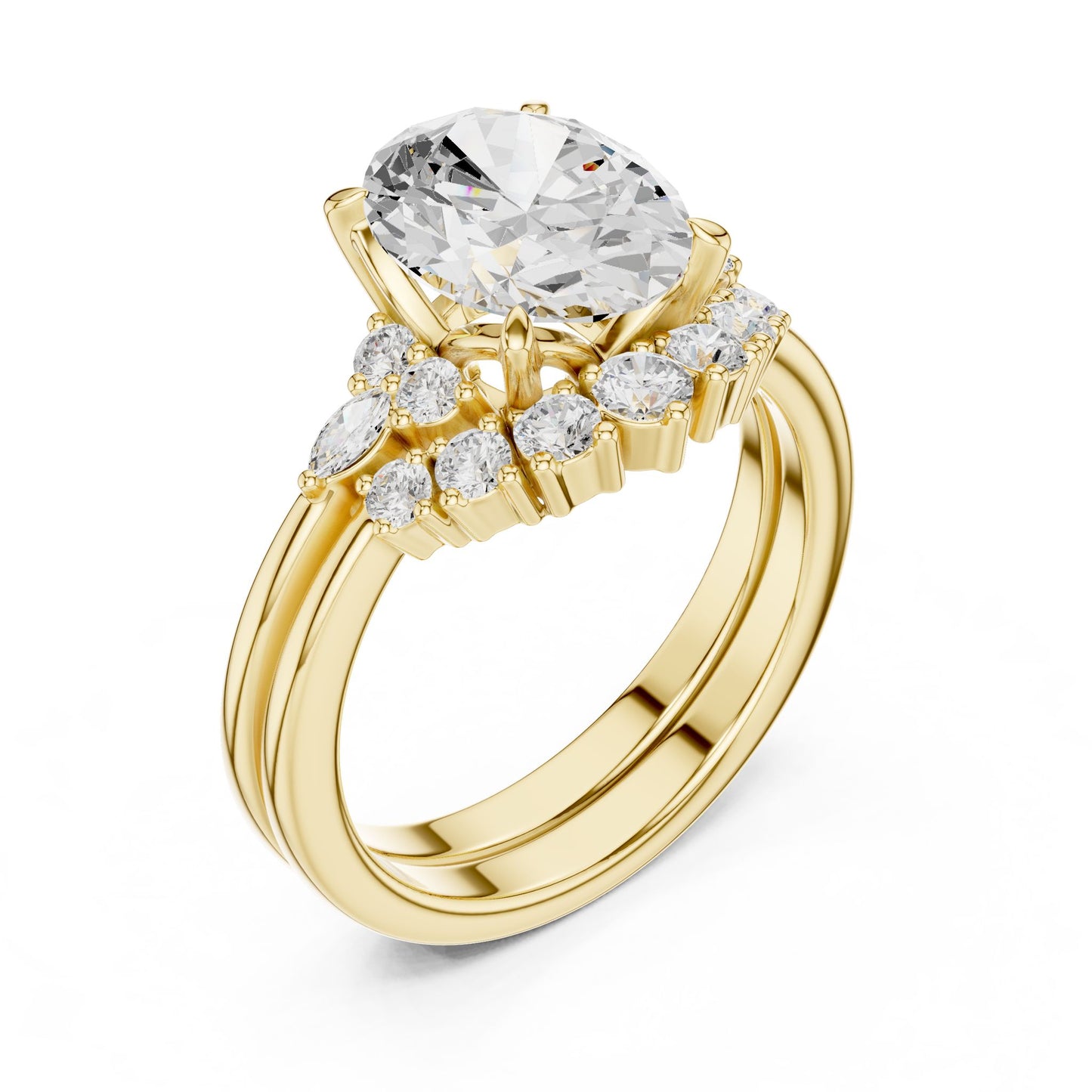 Round Lab Grown Diamond Side-Stone Engagement Ring