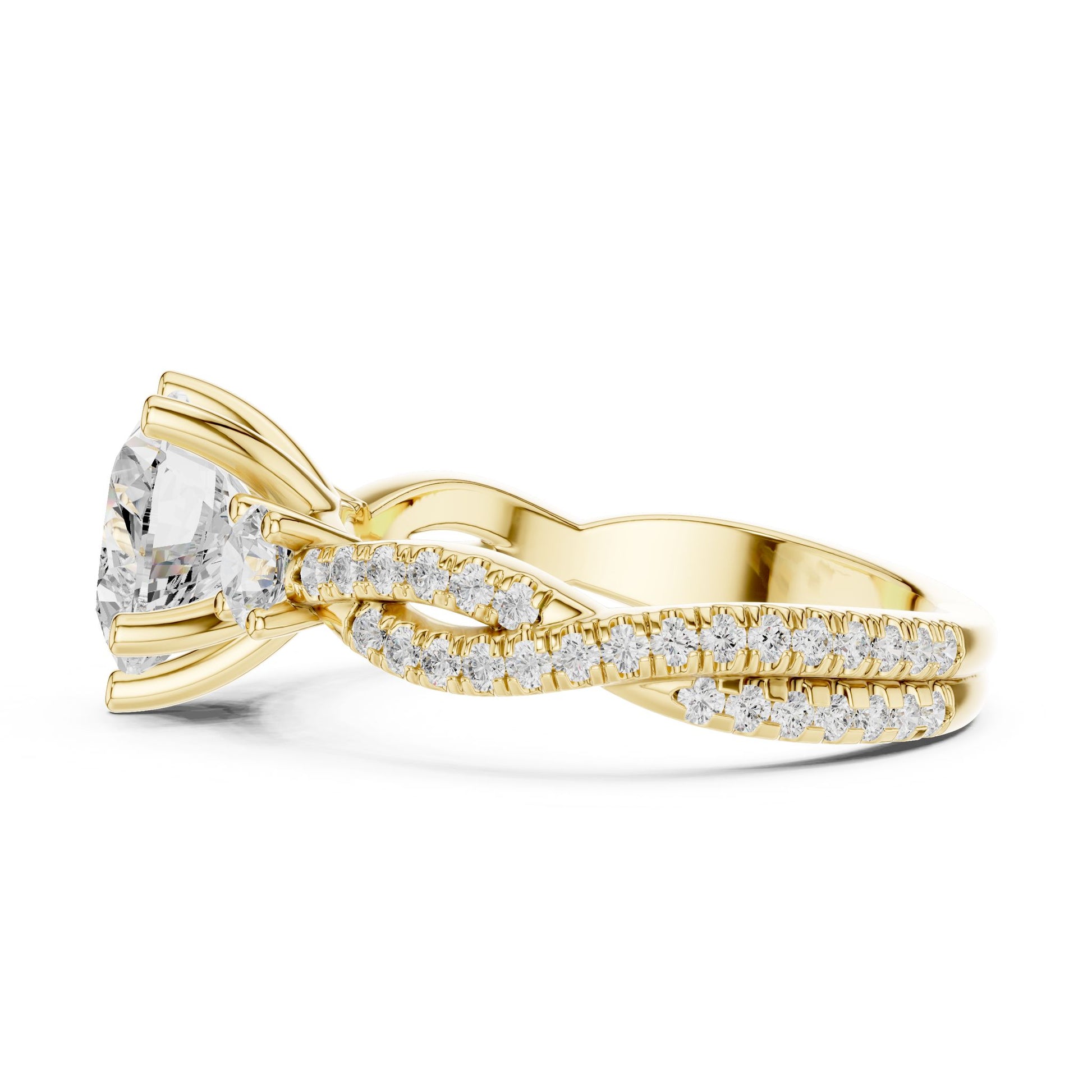 Round Lab Grown Diamond Side-Stone Engagement Ring