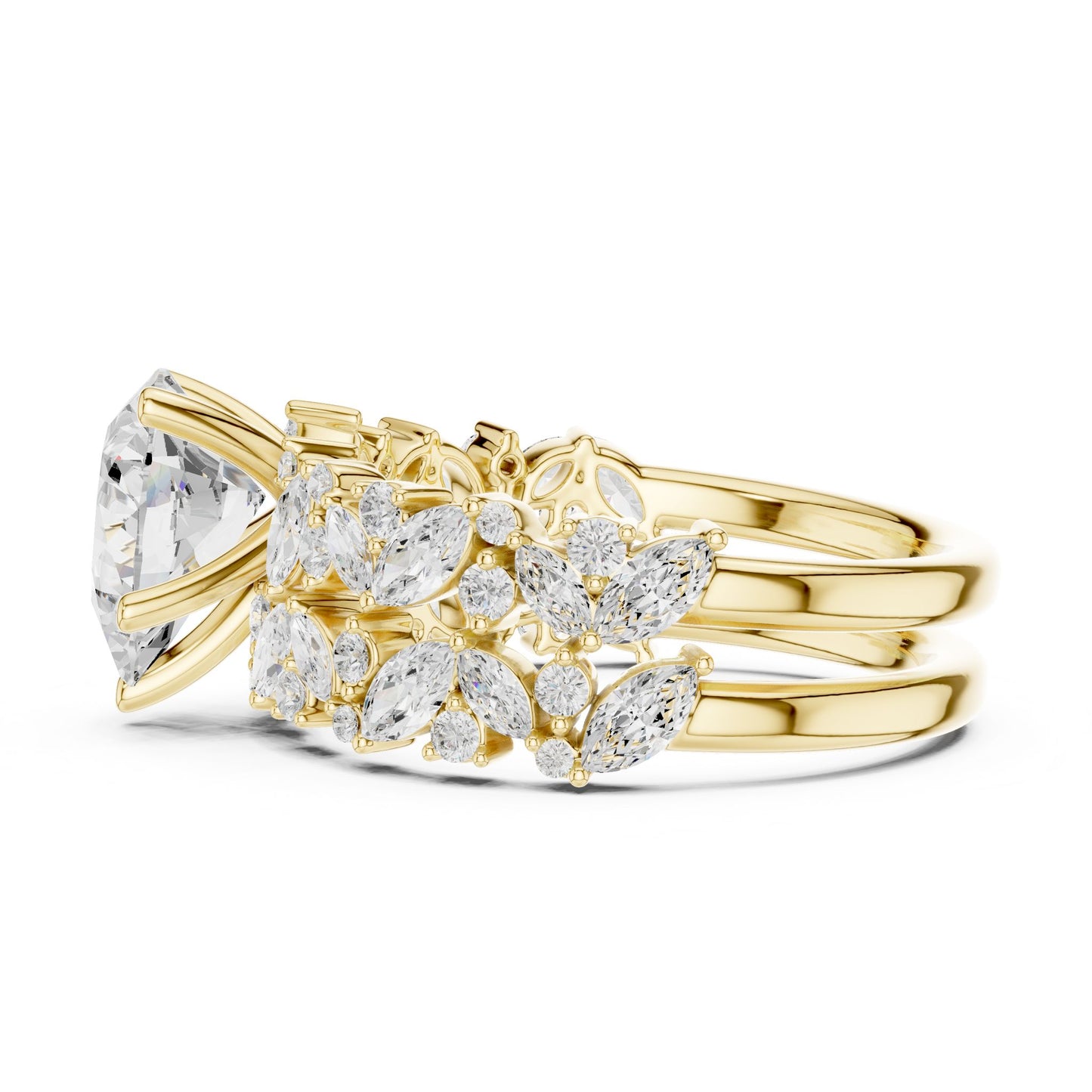 Round Lab Grown Diamond Side-Stone Engagement Ring