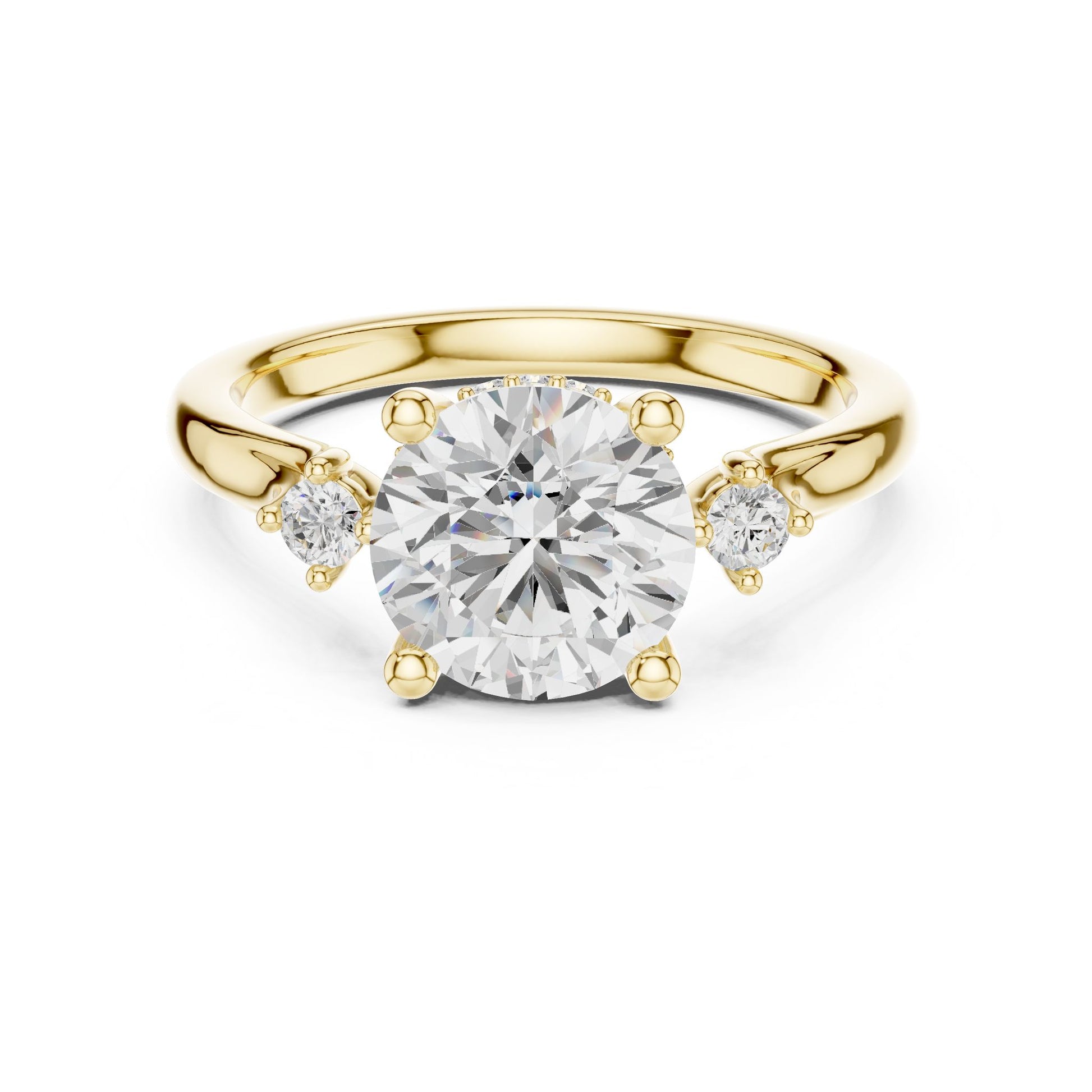 Round Lab Grown Diamond Side-Stone Engagement Ring