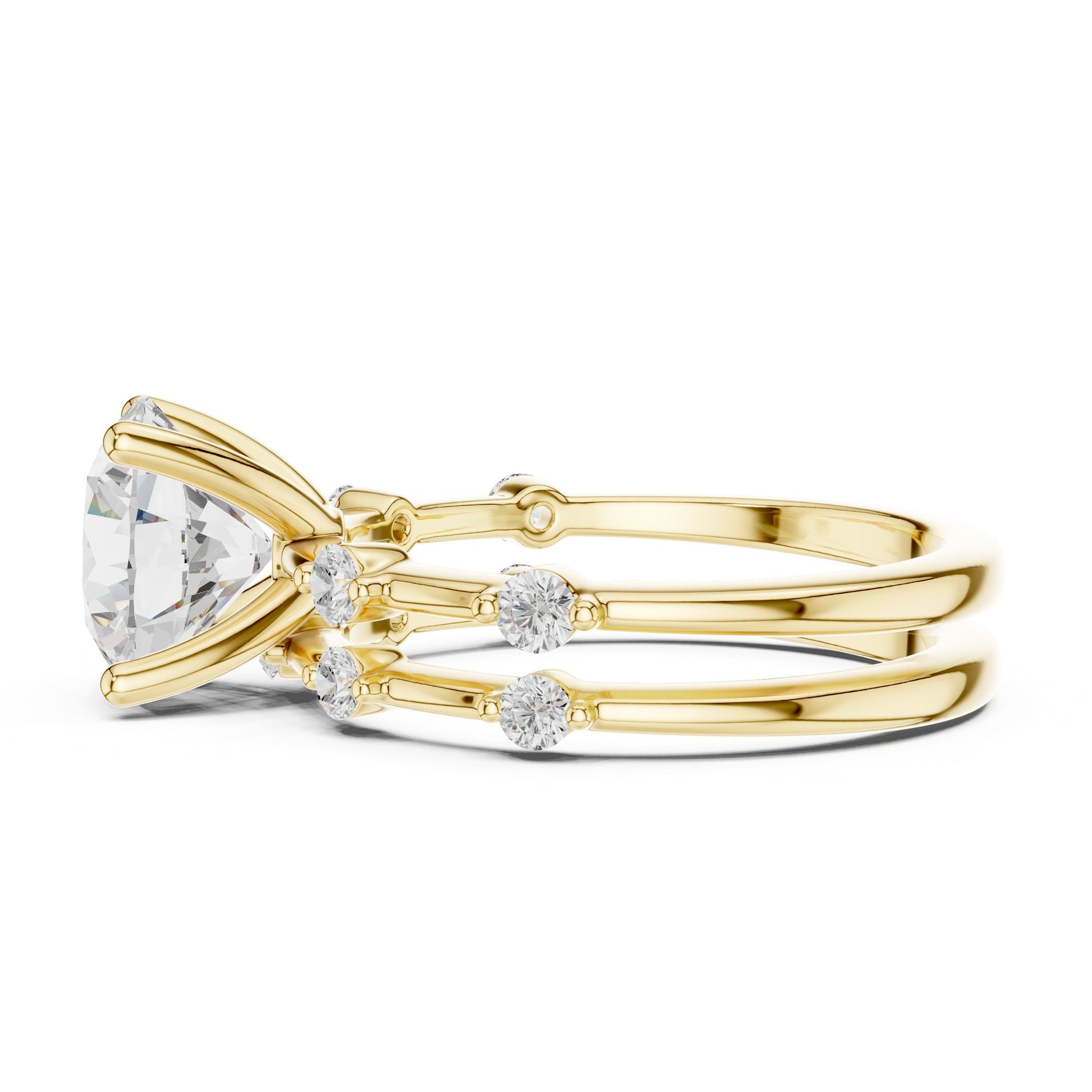 Round Lab Grown Diamond Side-Stone Engagement Ring
