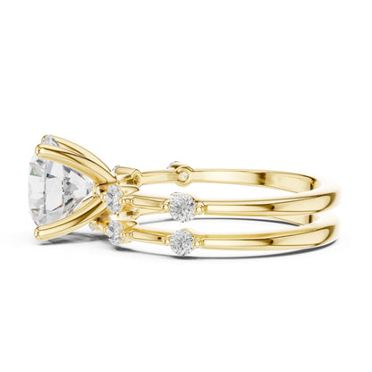 Round Lab Grown Diamond Side-Stone Engagement Ring