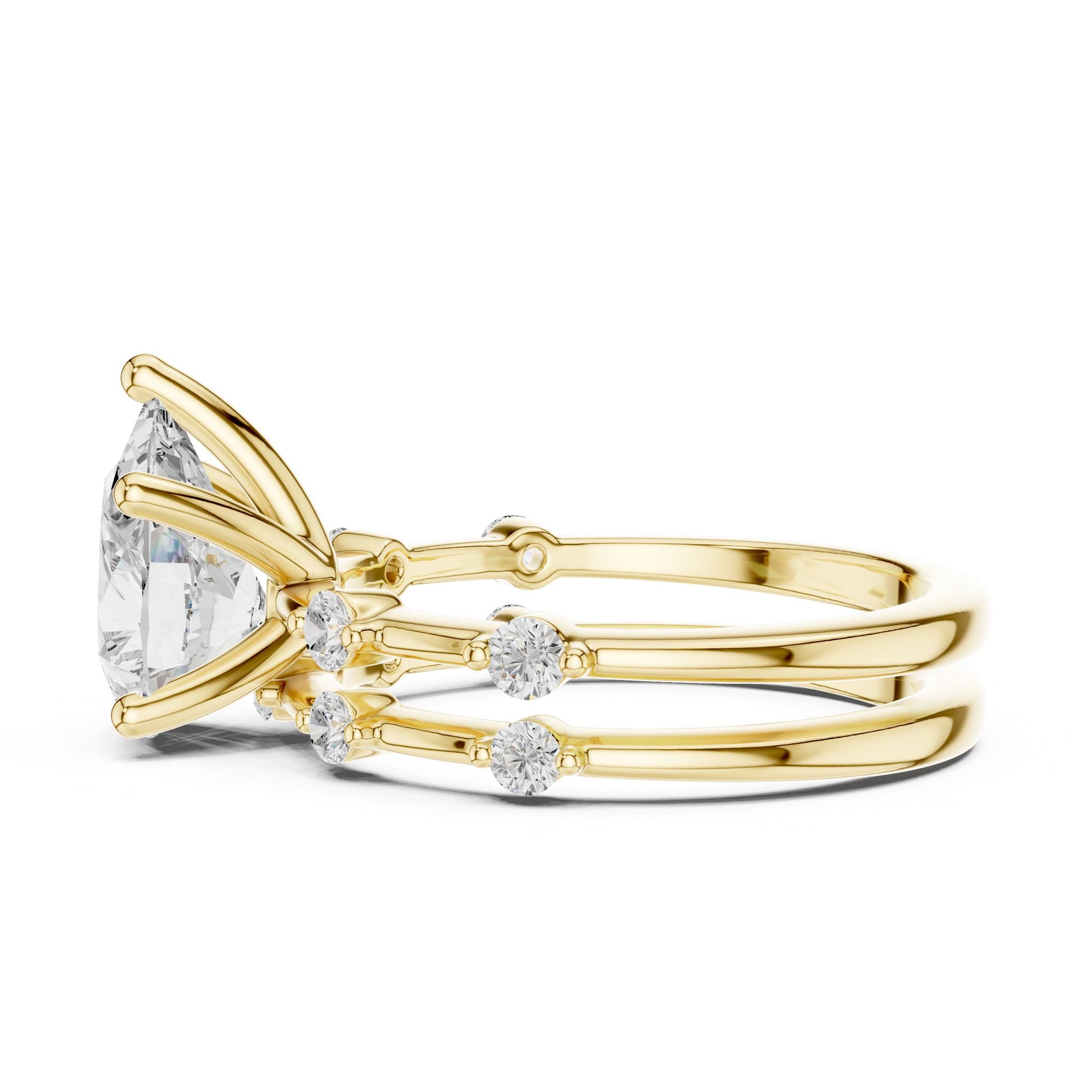 Round Lab Grown Diamond Side-Stone Engagement Ring