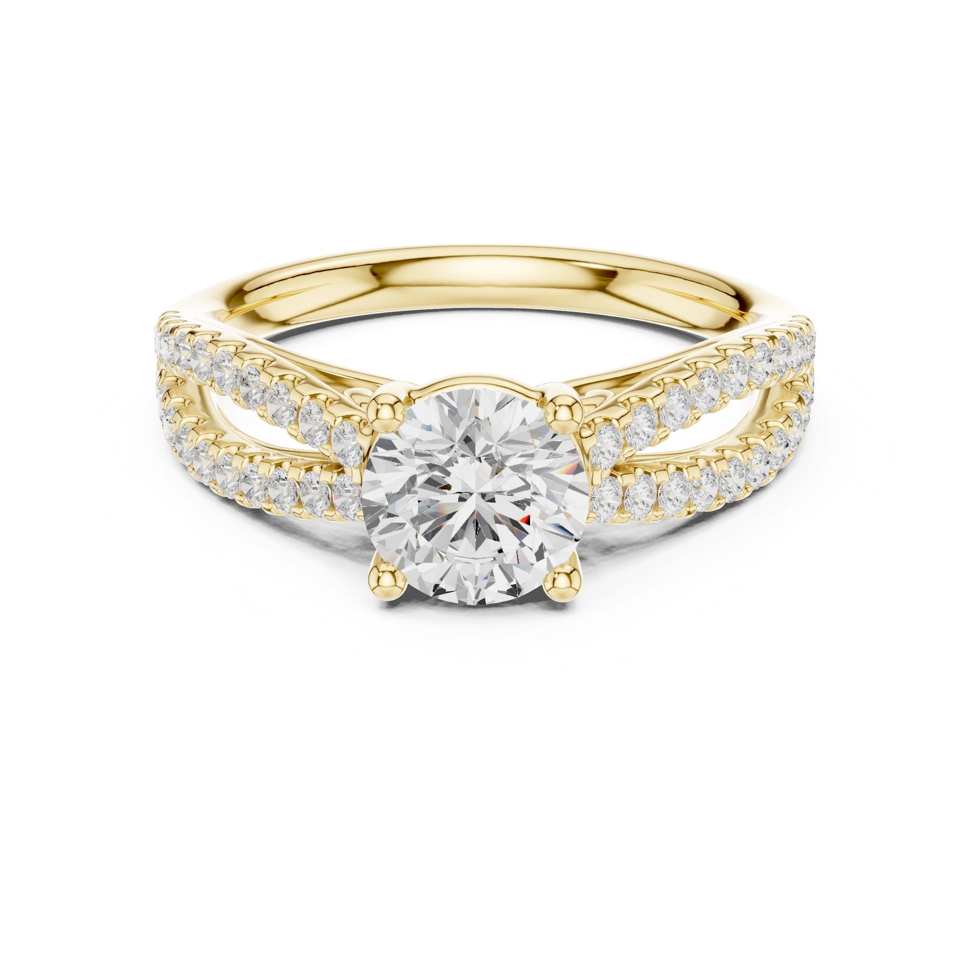 Round Lab Grown Diamond Side-Stone Engagement Ring
