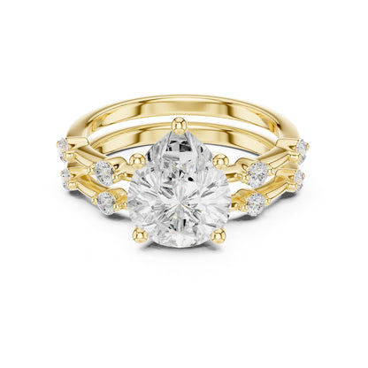 Round Lab Grown Diamond Side-Stone Engagement Ring