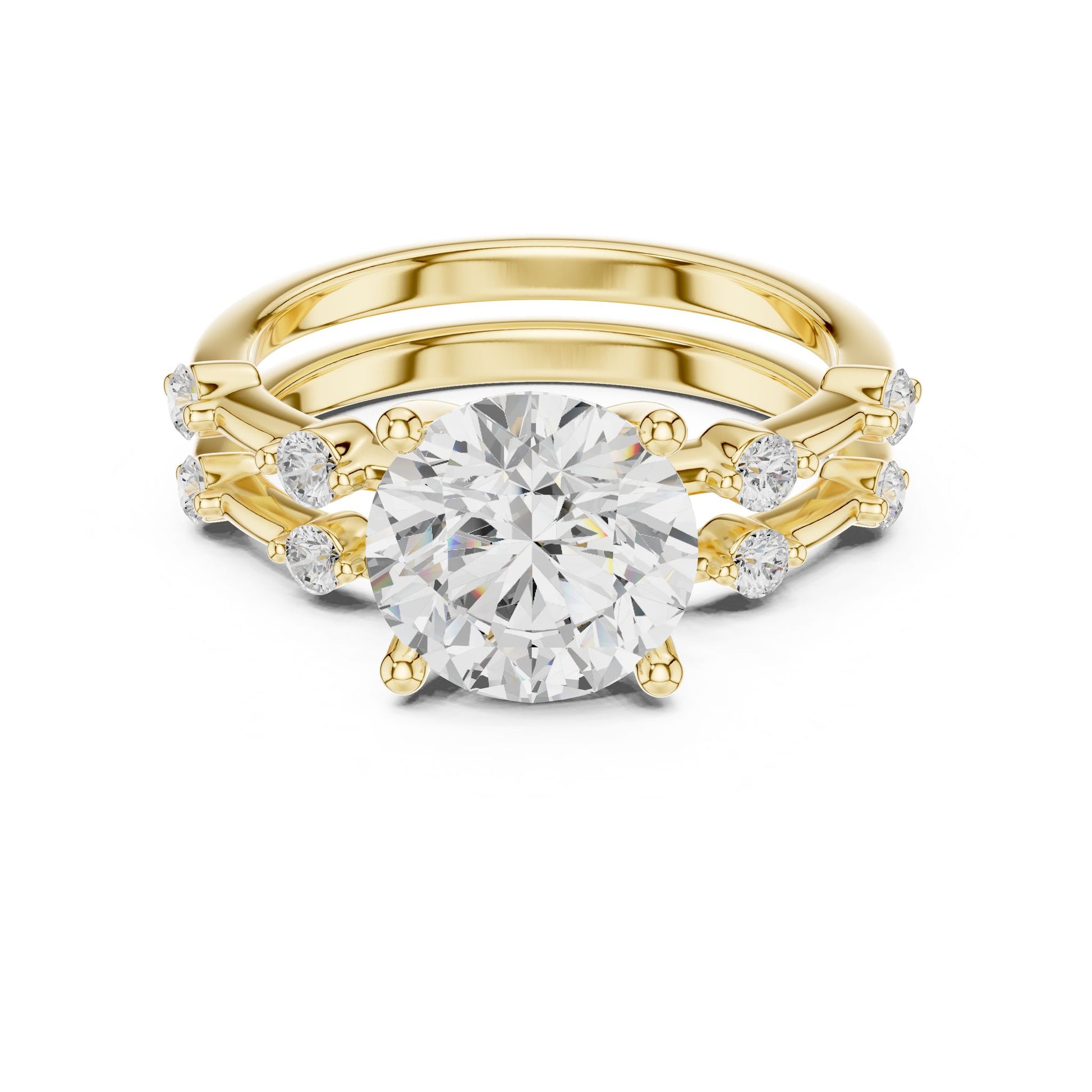 Round Lab Grown Diamond Side-Stone Engagement Ring