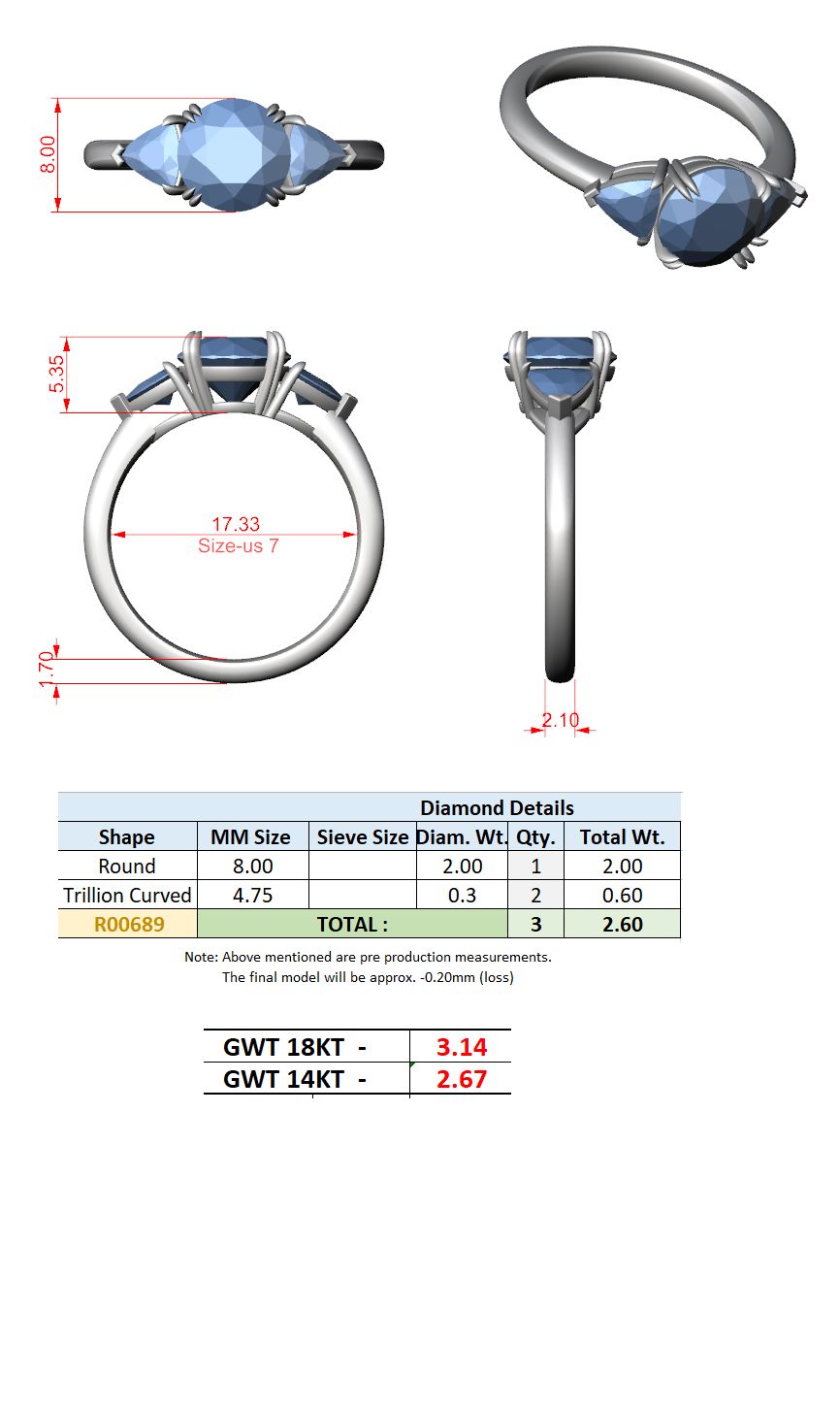 Round Lab Grown Diamond Three-Stone Engagement Ring