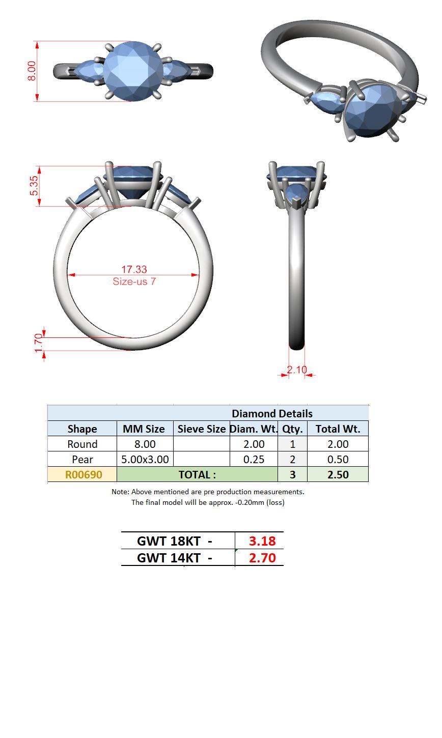 Round Lab Grown Diamond Three-Stone Engagement Ring