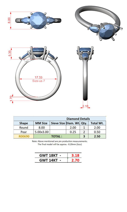Round Lab Grown Diamond Three-Stone Engagement Ring