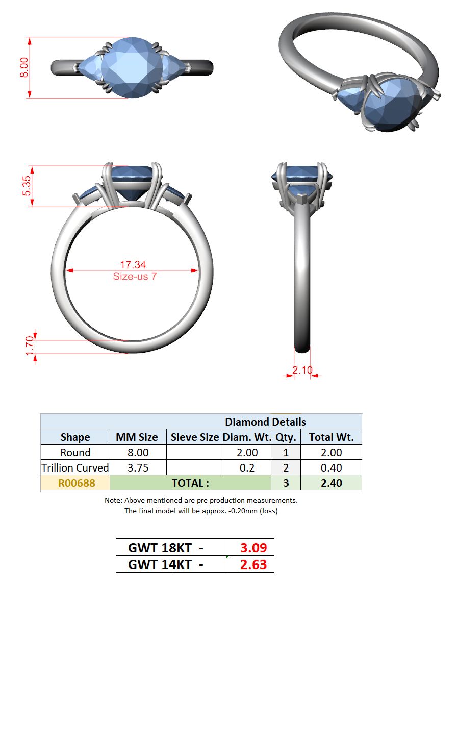 Round Lab Grown Diamond Three-Stone Engagement Ring