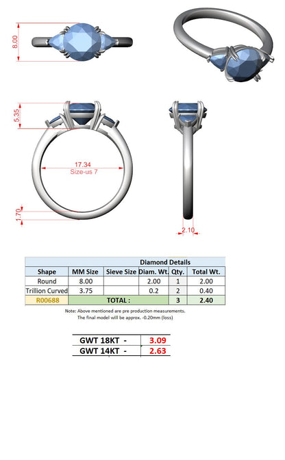 Round Lab Grown Diamond Three-Stone Engagement Ring