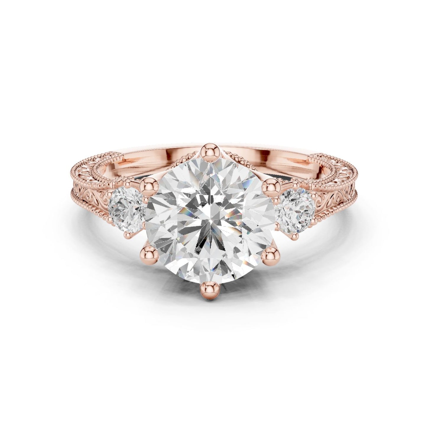 Round Lab Grown Diamond Three-Stone Engagement Ring
