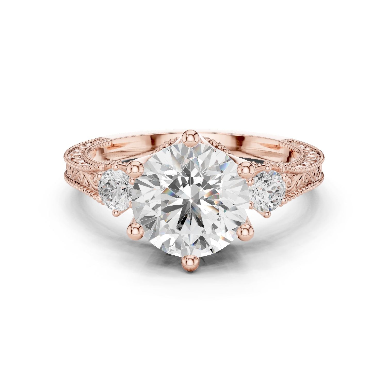 Round Lab Grown Diamond Three-Stone Engagement Ring