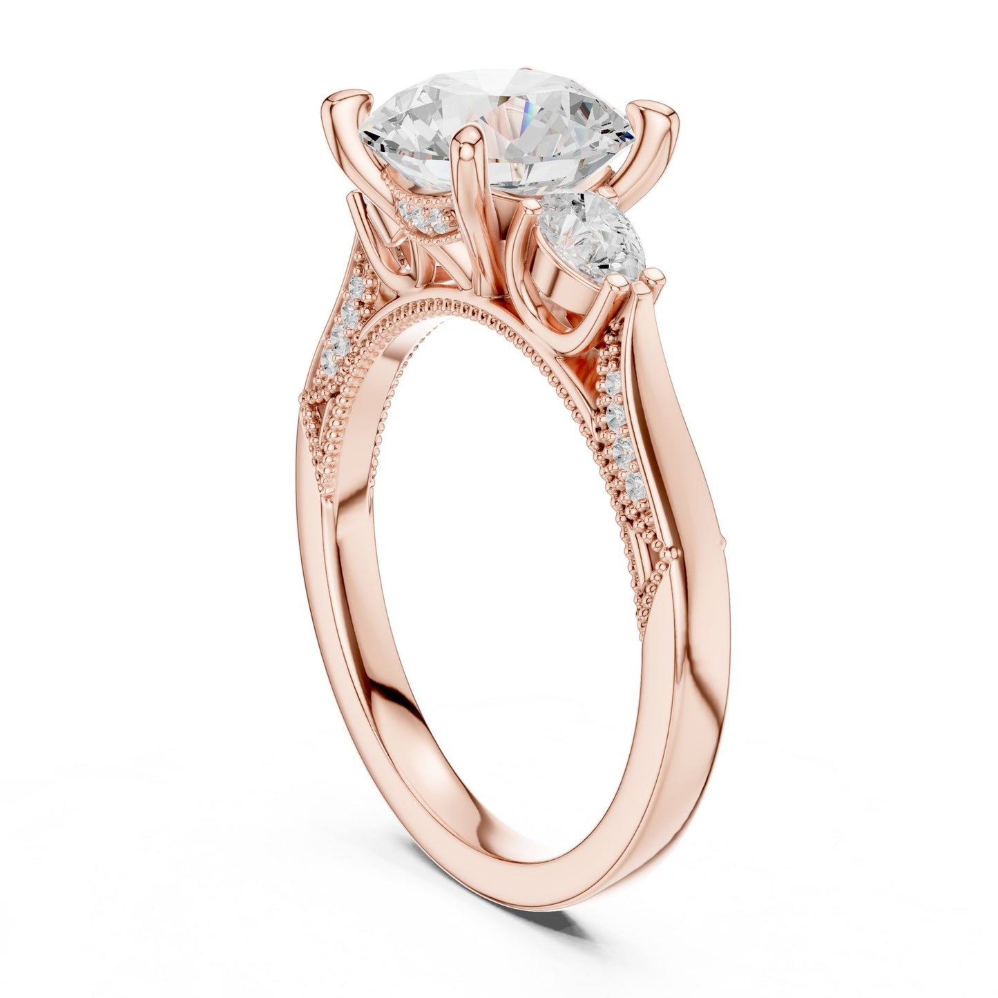 Round Lab Grown Diamond Three-Stone Engagement Ring