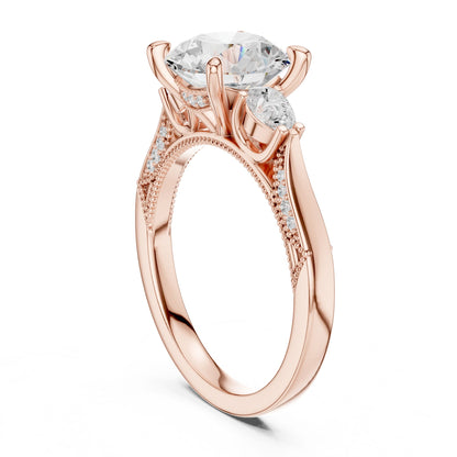 Round Lab Grown Diamond Three-Stone Engagement Ring