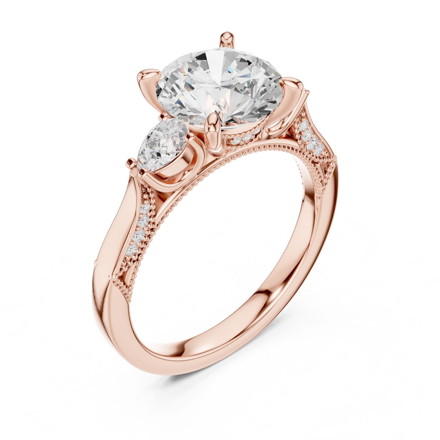 Round Lab Grown Diamond Three-Stone Engagement Ring