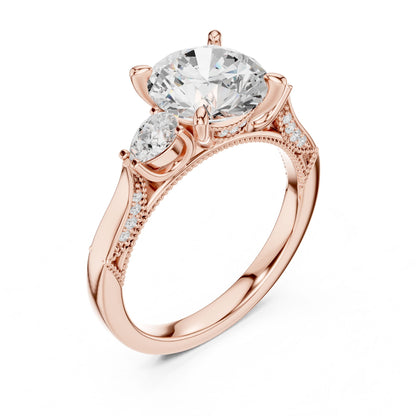 Round Lab Grown Diamond Three-Stone Engagement Ring