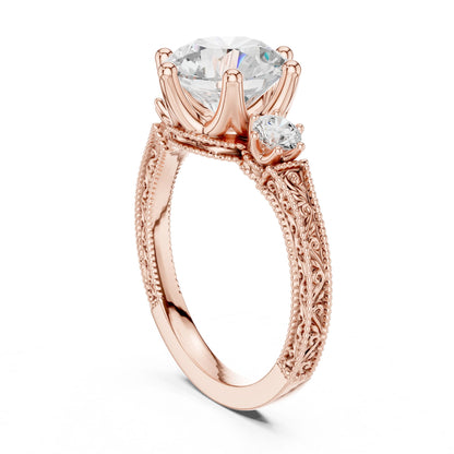 Round Lab Grown Diamond Three-Stone Engagement Ring