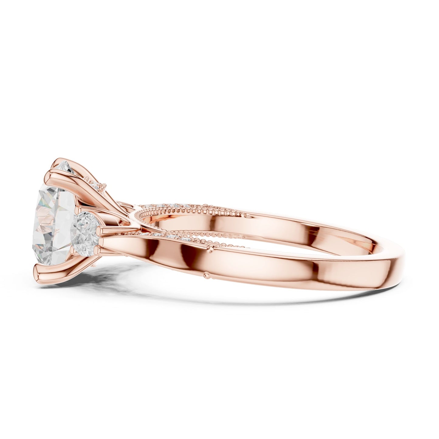 Round Lab Grown Diamond Three-Stone Engagement Ring