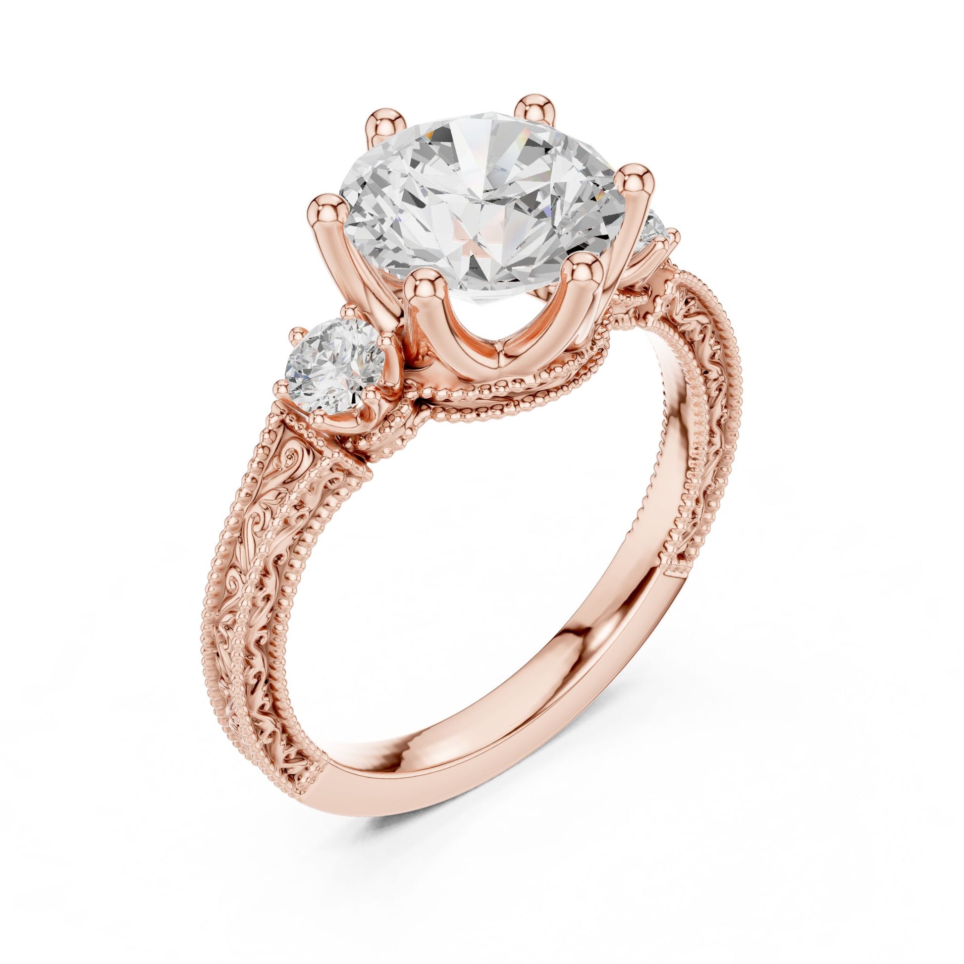 Round Lab Grown Diamond Three-Stone Engagement Ring