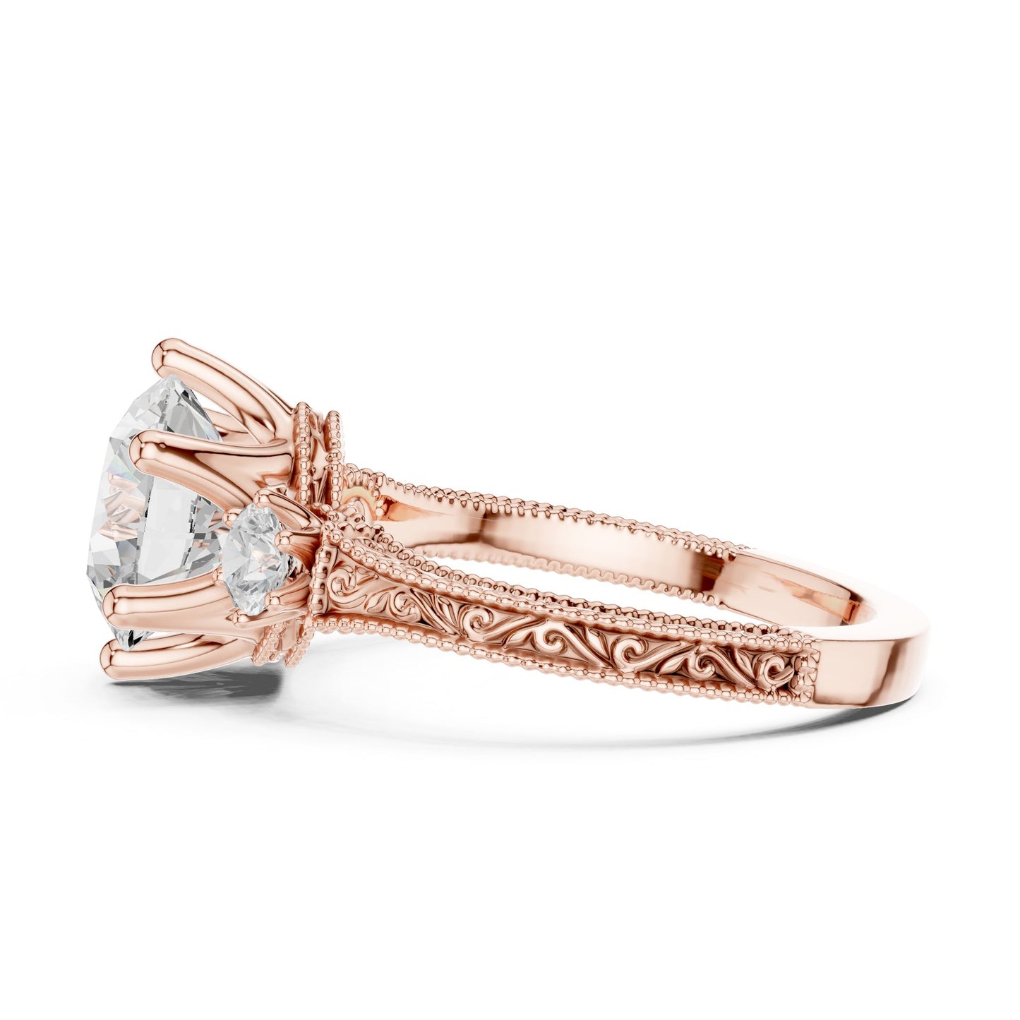 Round Lab Grown Diamond Three-Stone Engagement Ring
