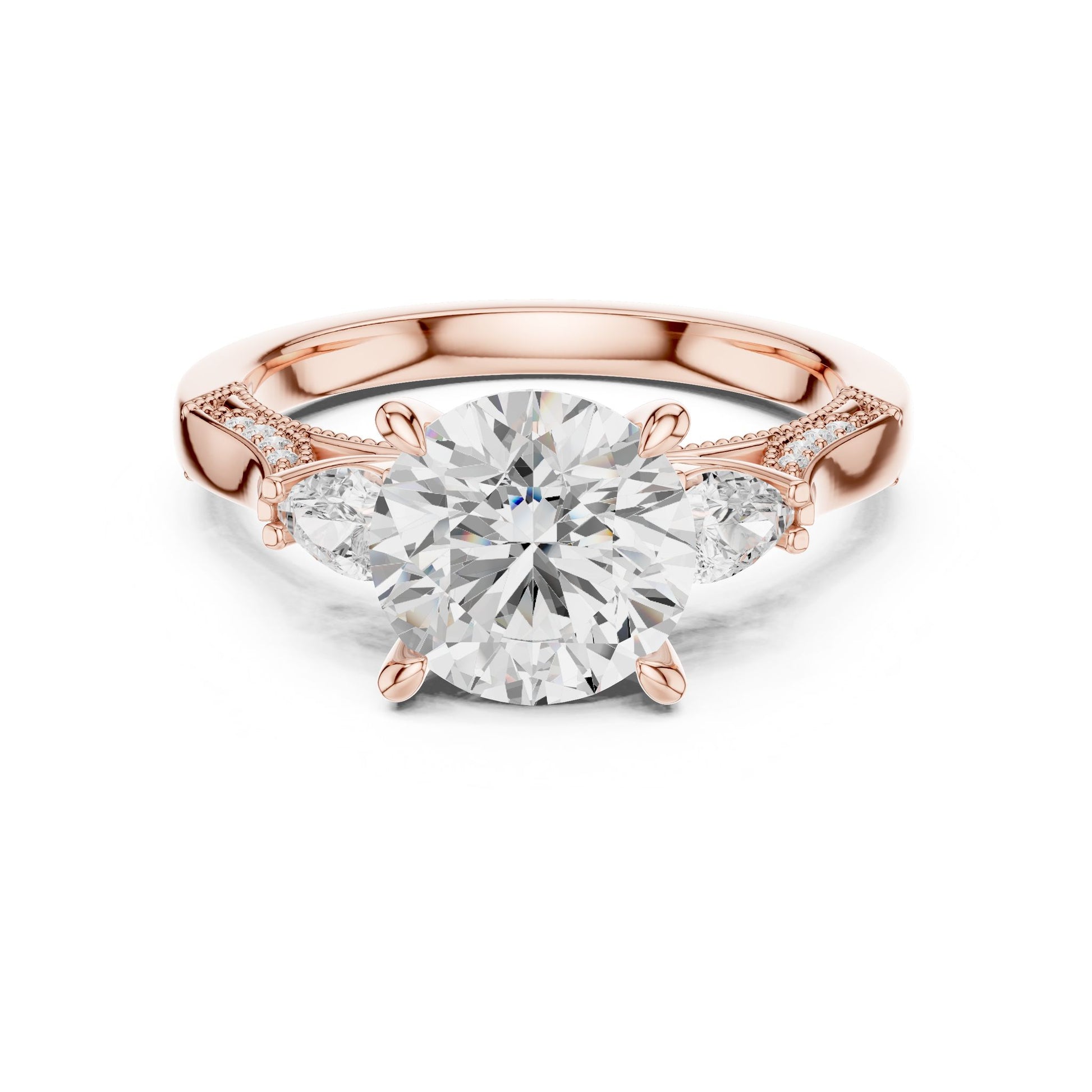 Round Lab Grown Diamond Three-Stone Engagement Ring